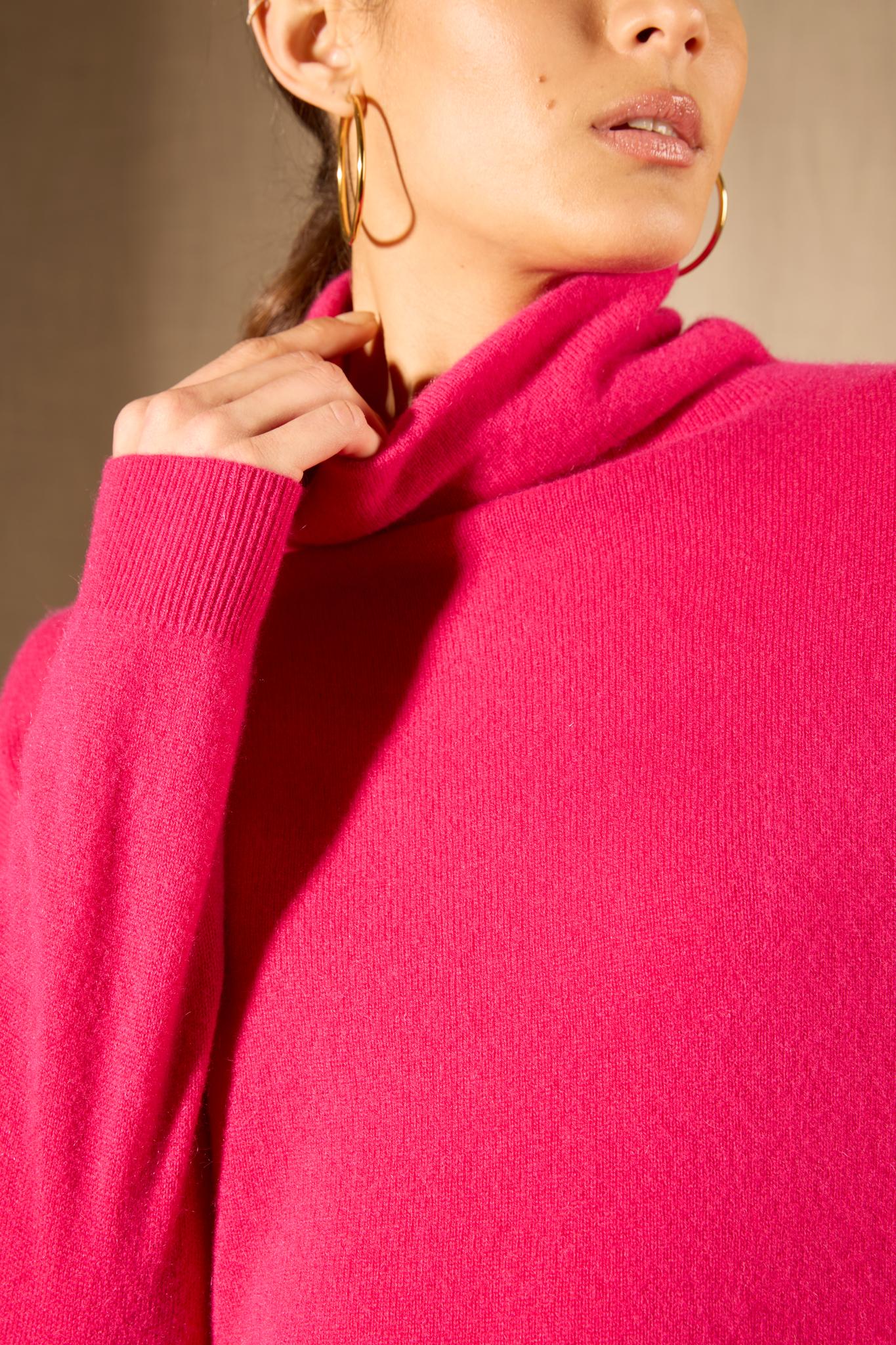 NETHAN pull col montant fuchsia 100% cachemire