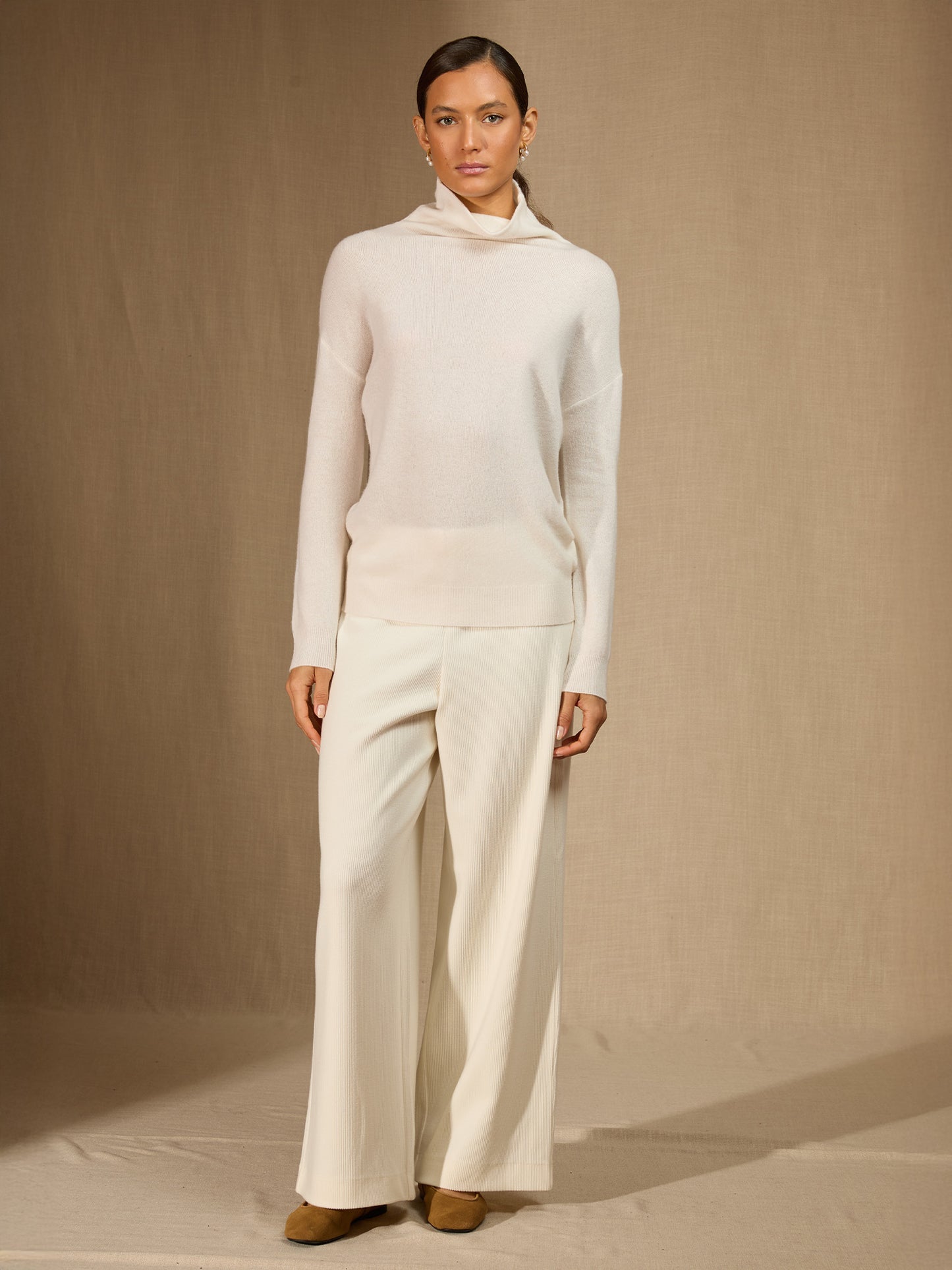 NETHAN pull col montant ivoire 100% cachemire