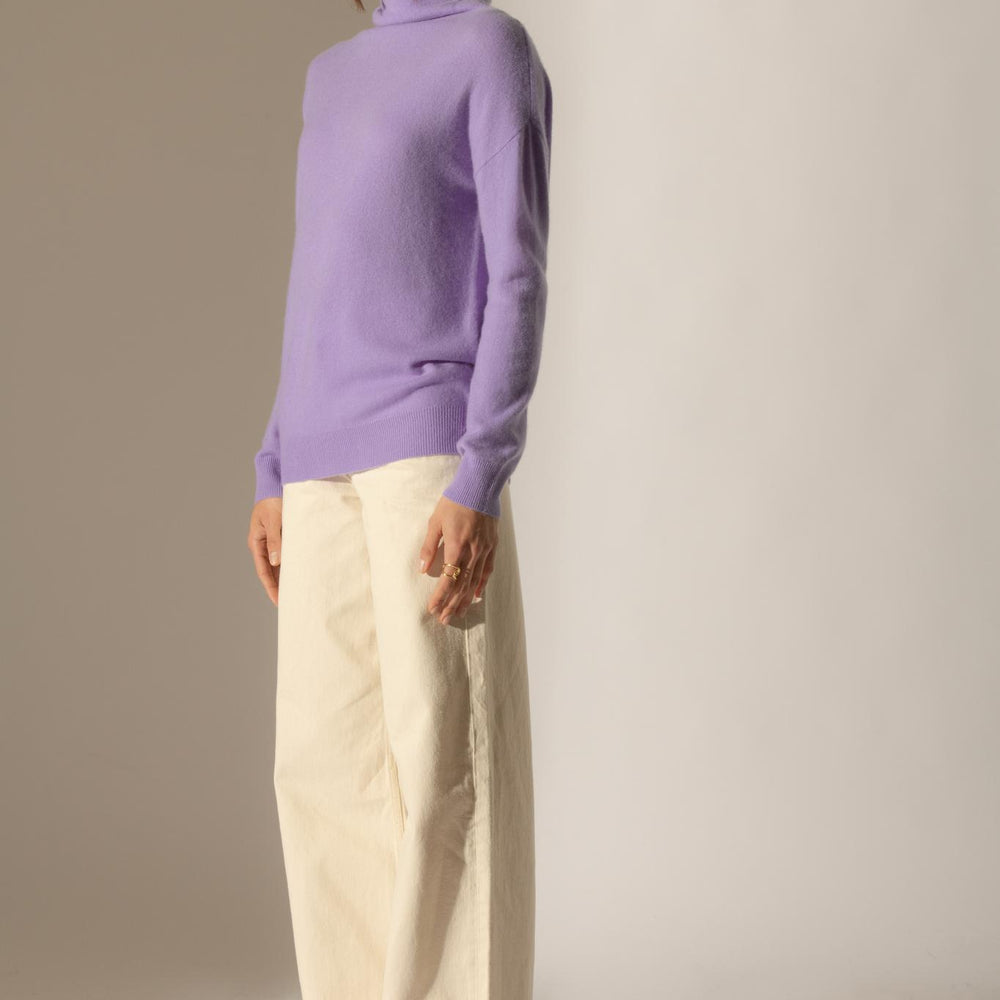 NETHAN pull col montant lavande 100% cachemire