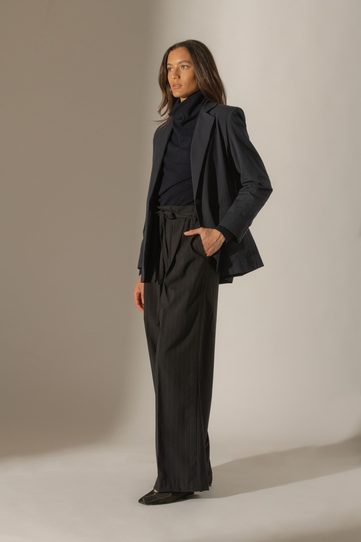 nethan pull col montant navy 100% cachemire