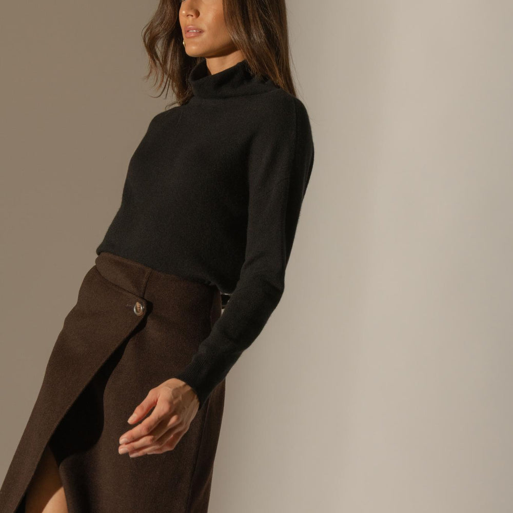 NETHAN pull col montant noir 100% cachemire