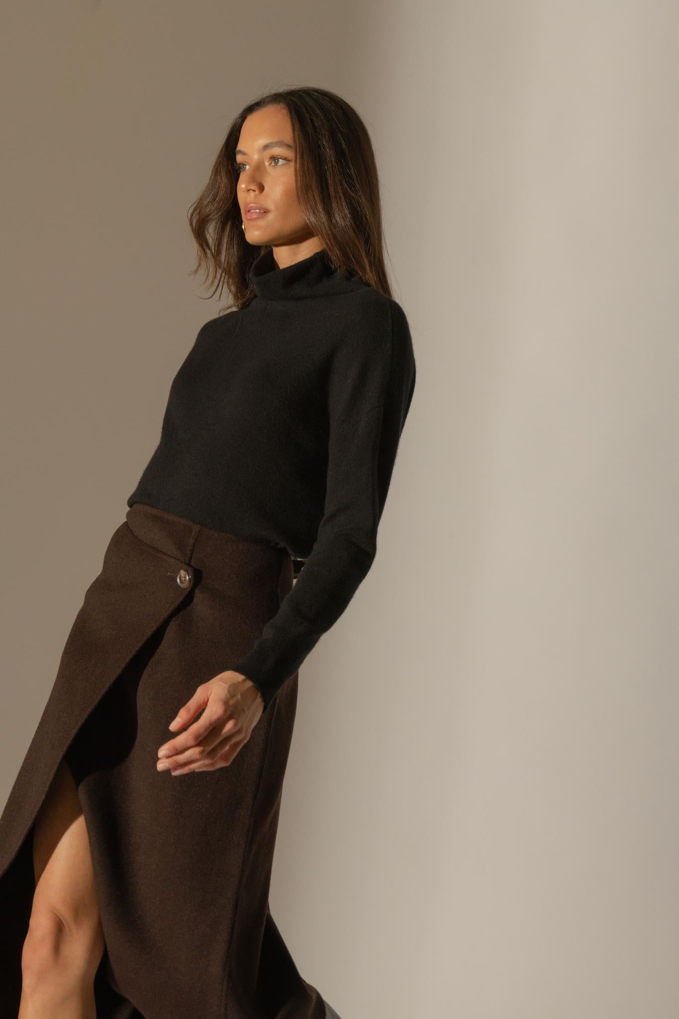 NETHAN pull col montant noir 100% cachemire