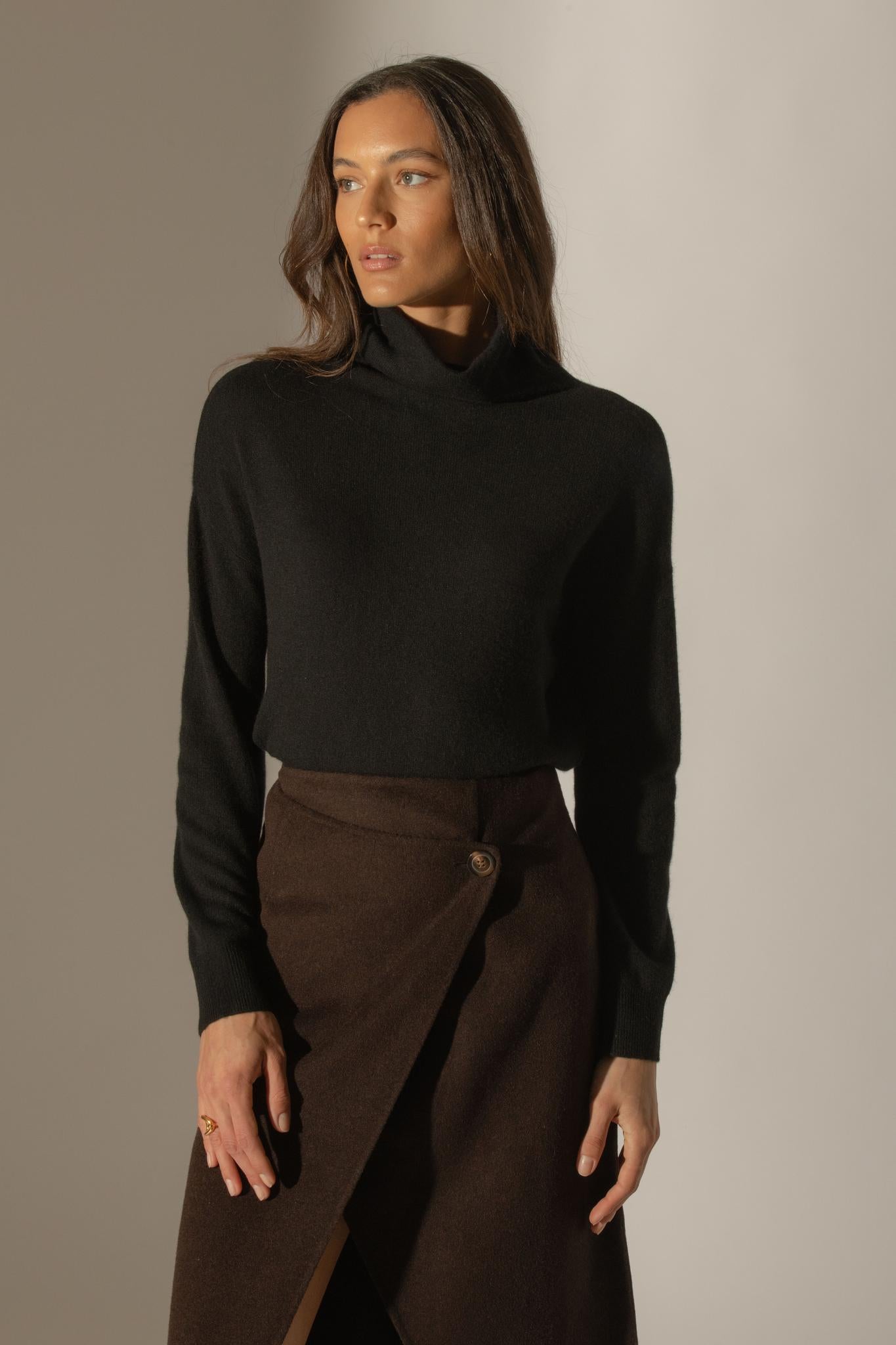 NETHAN pull col montant noir 100% cachemire