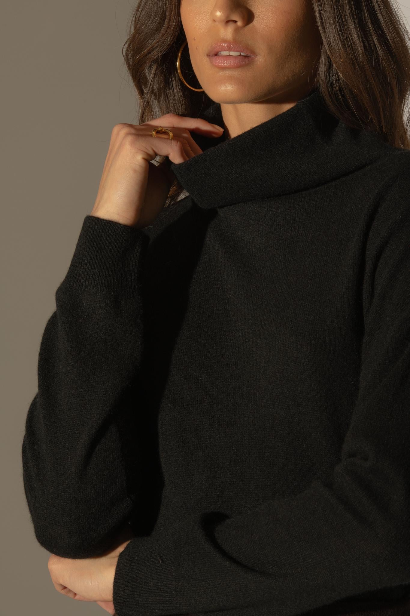 NETHAN pull col montant noir 100% cachemire