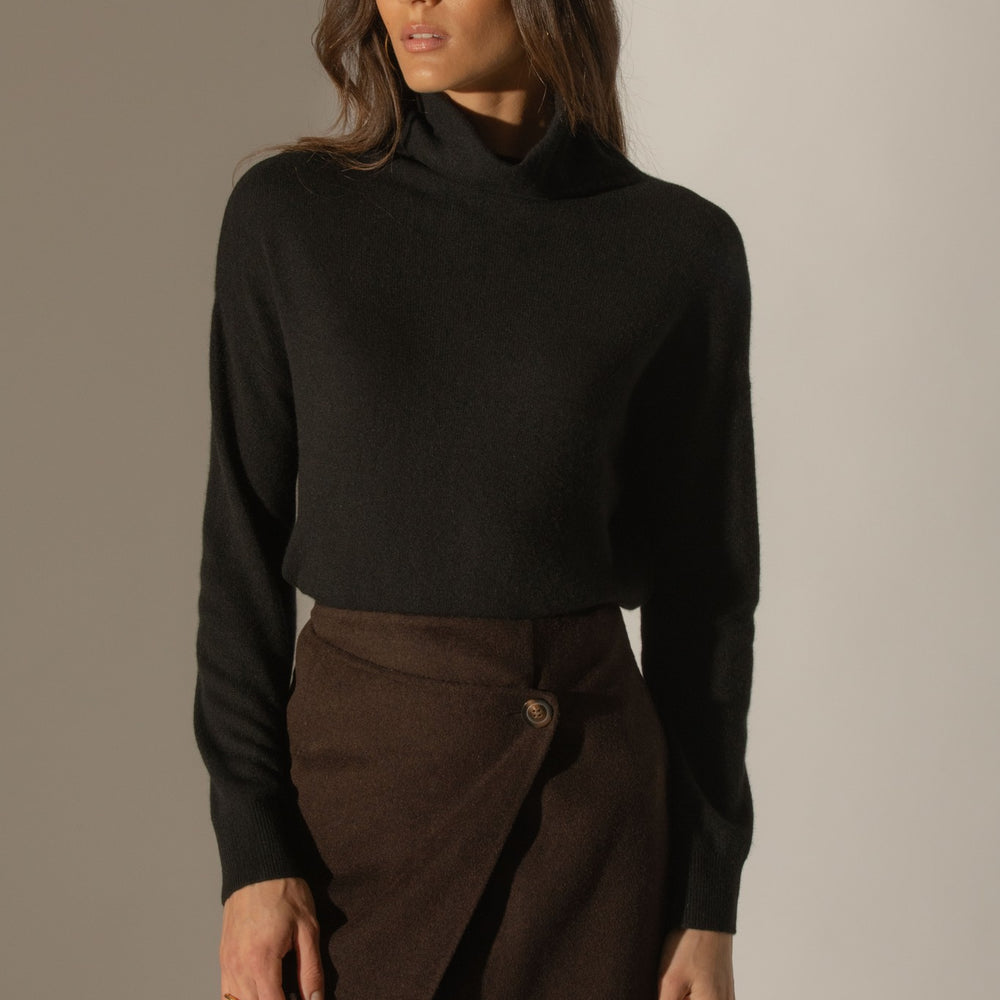 nethan pull col montant noir 100% cachemire