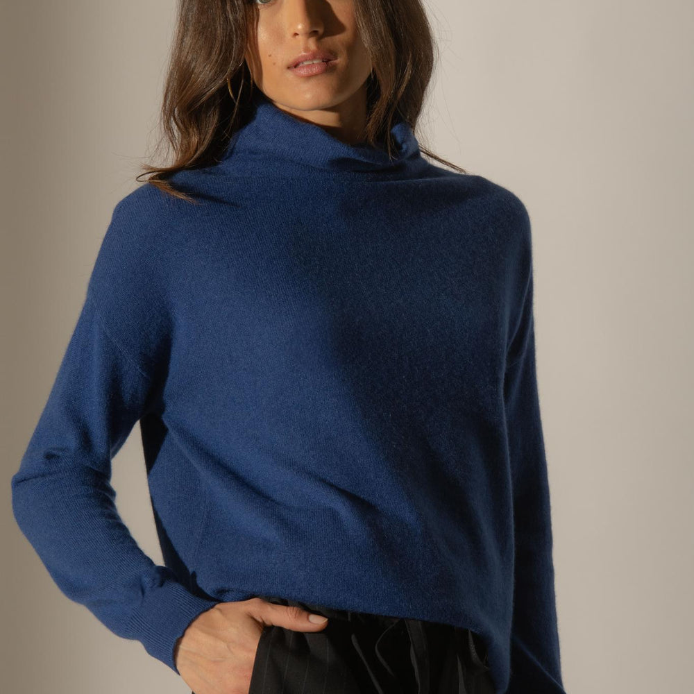 NETHAN pull col montant outremer 100% cachemire