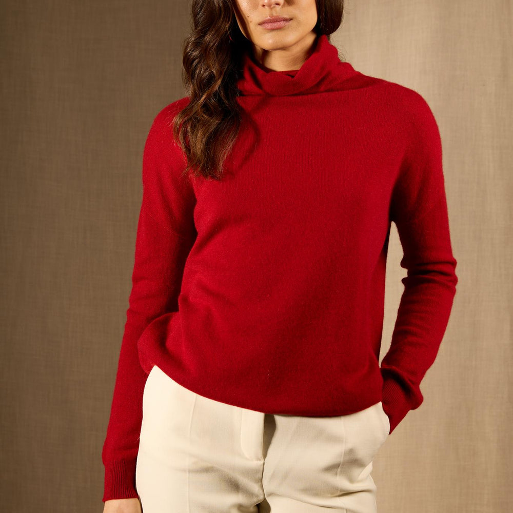 NETHAN pull col montant rubis 100% cachemire
