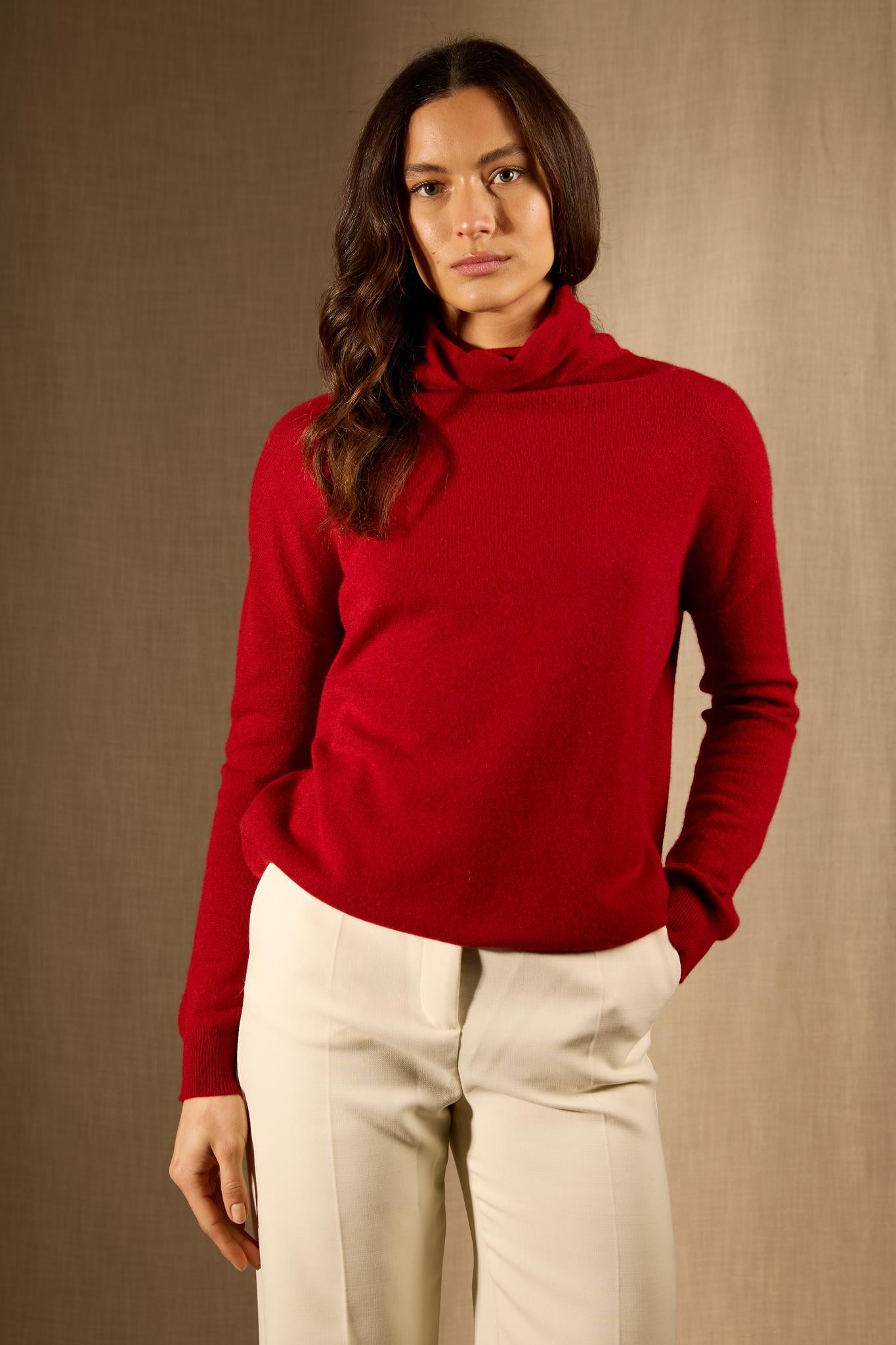 NETHAN pull col montant rubis 100% cachemire