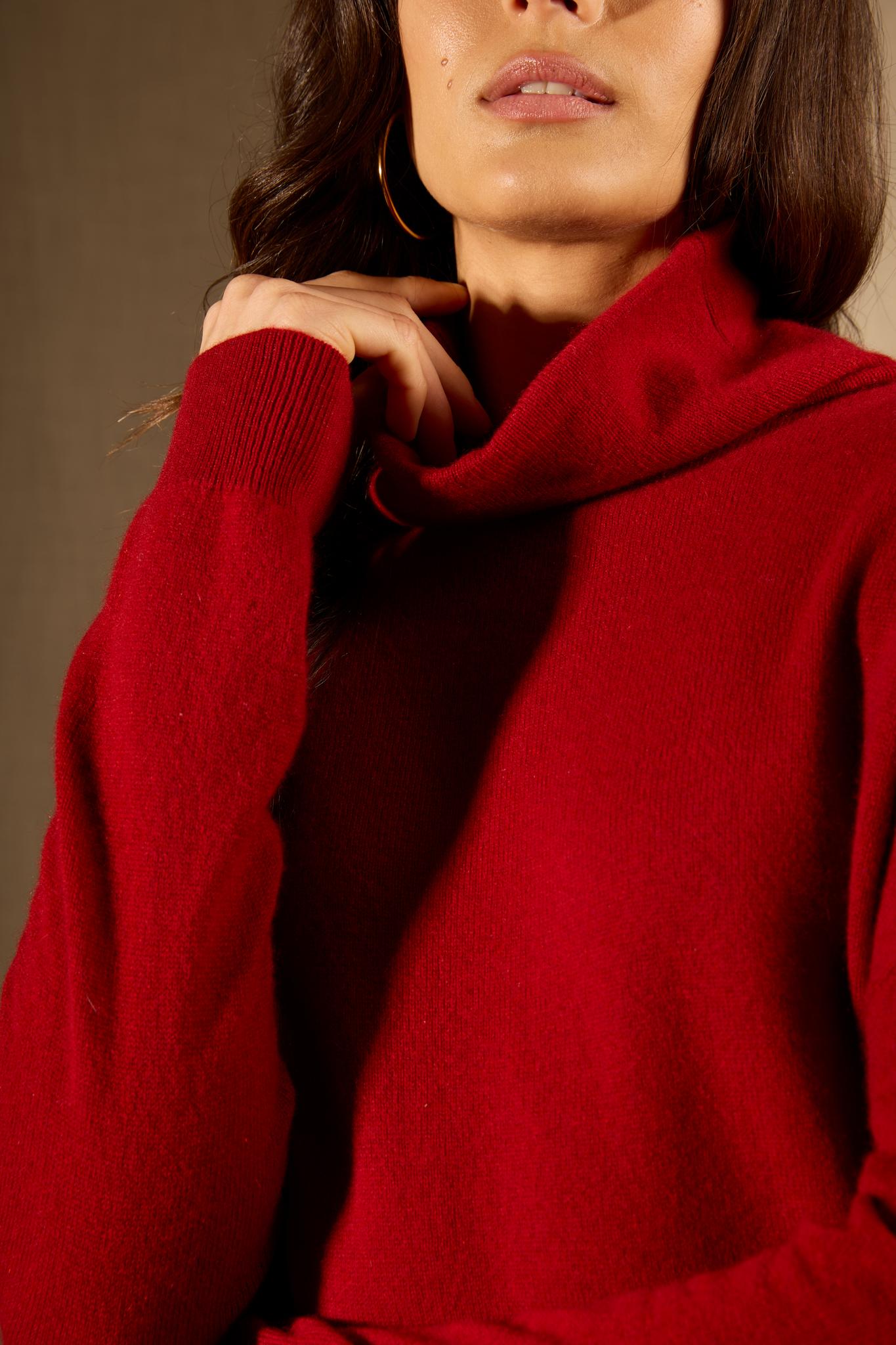 NETHAN pull col montant rubis 100% cachemire