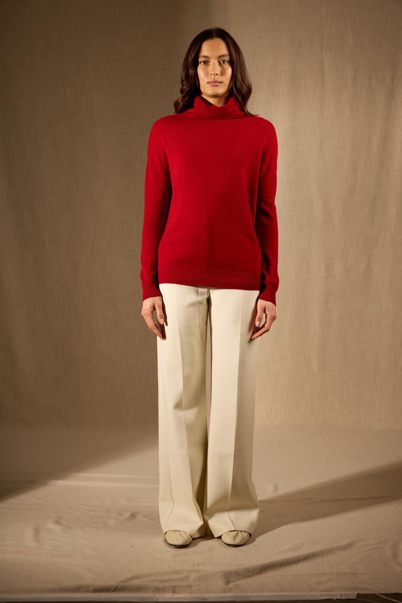 NETHAN pull col montant rubis 100% cachemire