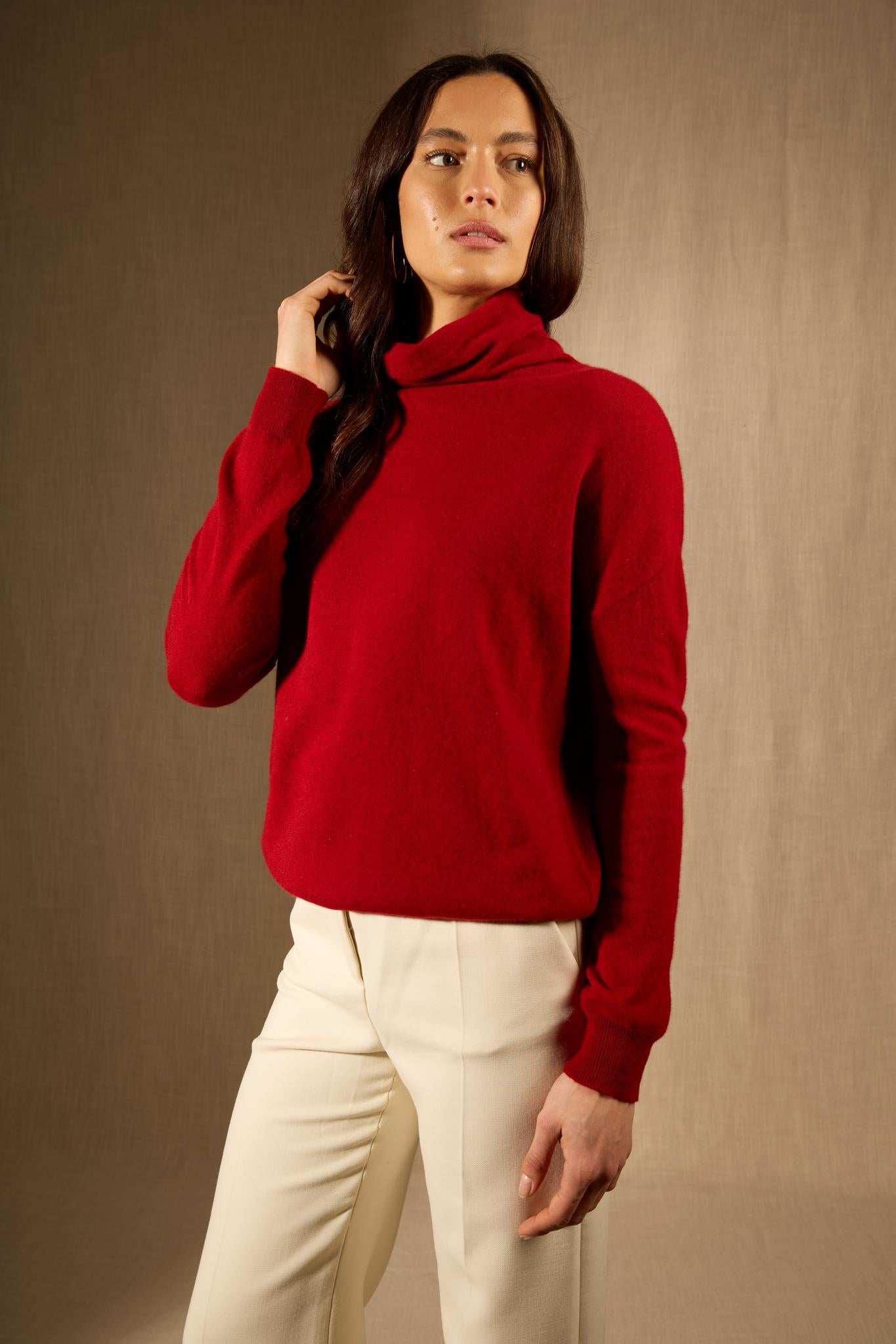 NETHAN pull col montant rubis 100% cachemire