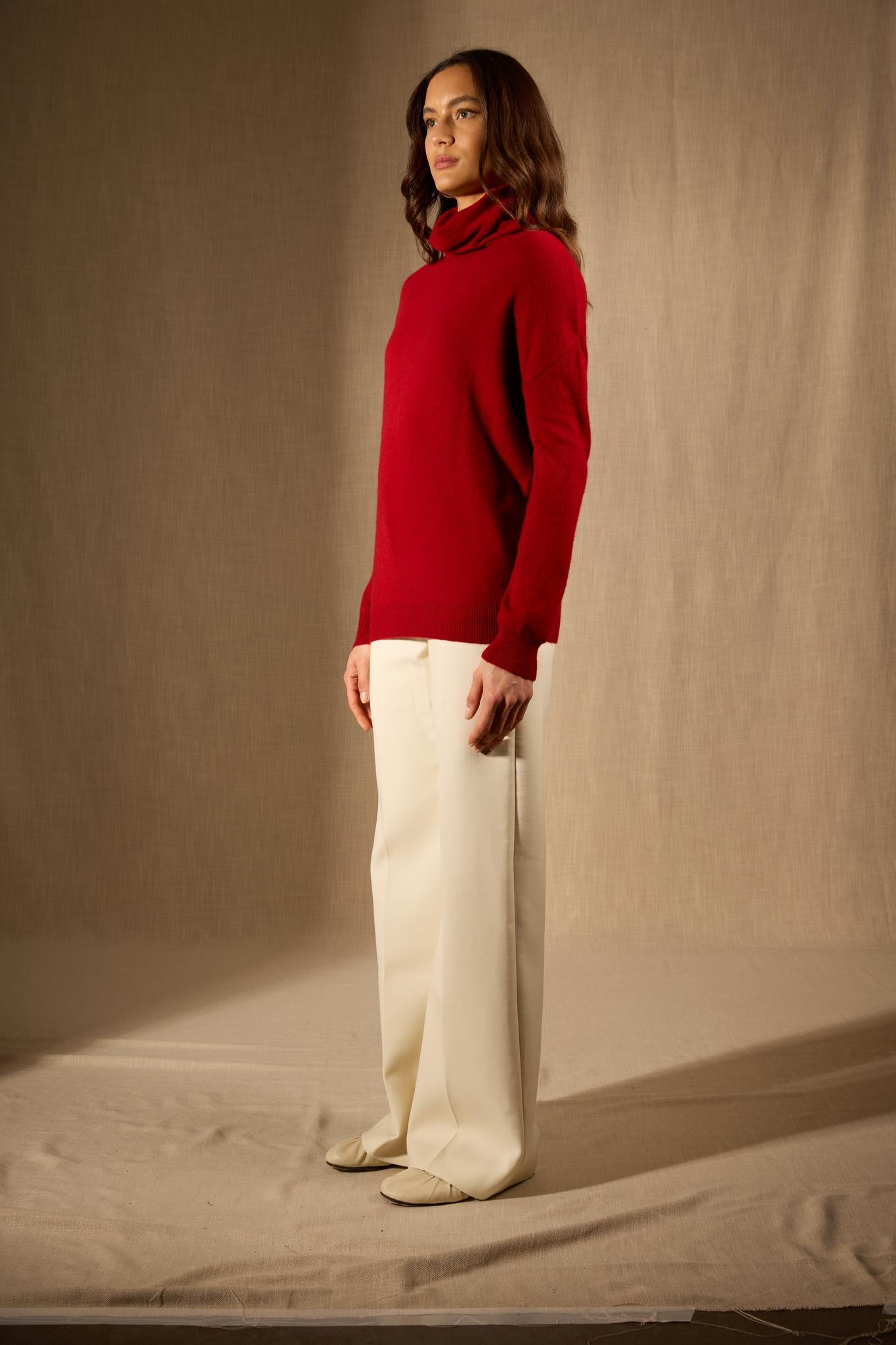 NETHAN pull col montant rubis 100% cachemire