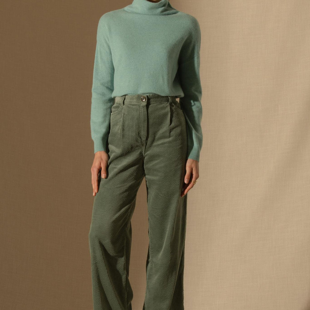 NETHAN pull col montant vert chiné 100% cachemire
