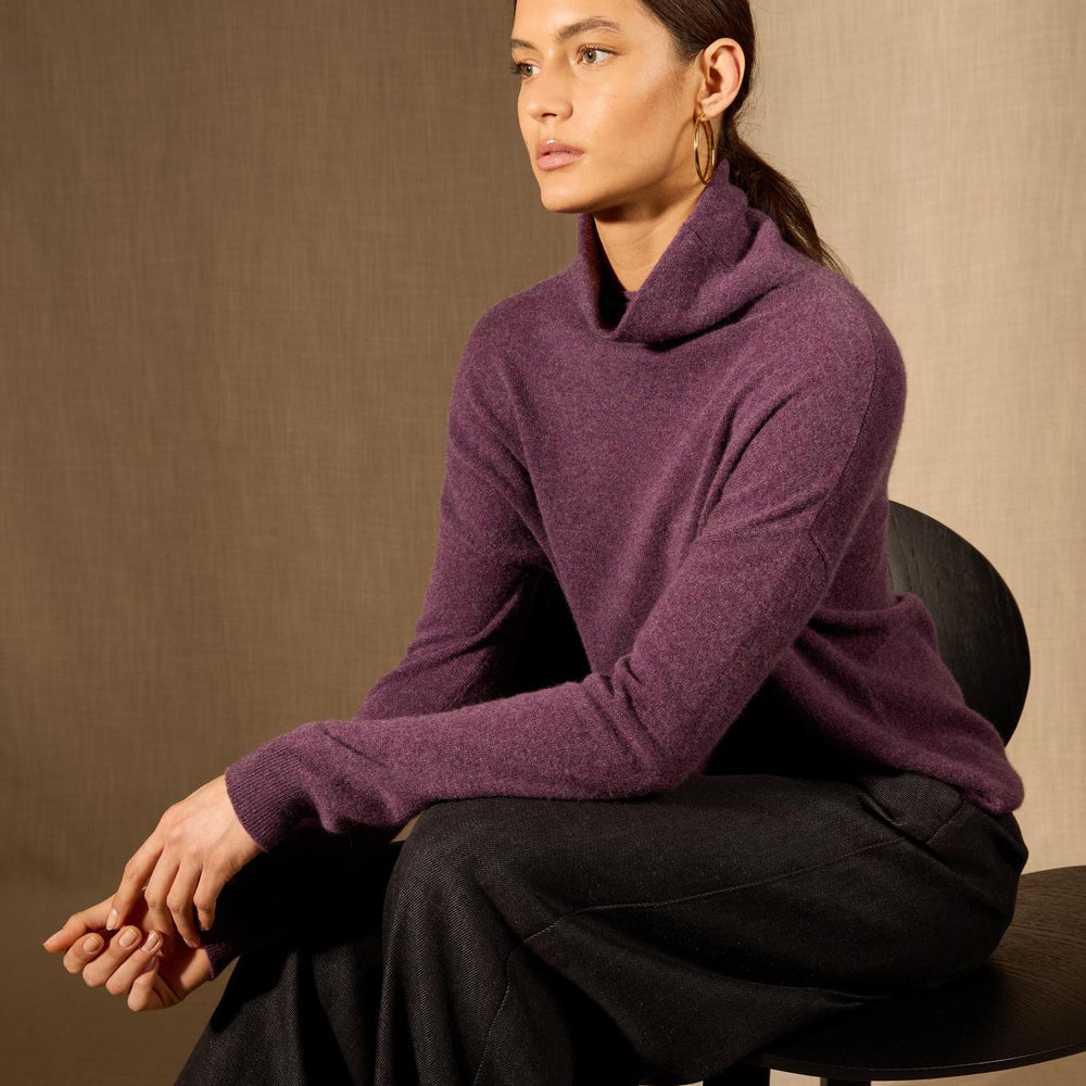NETHAN pull col montant violet chiné 100% cachemire