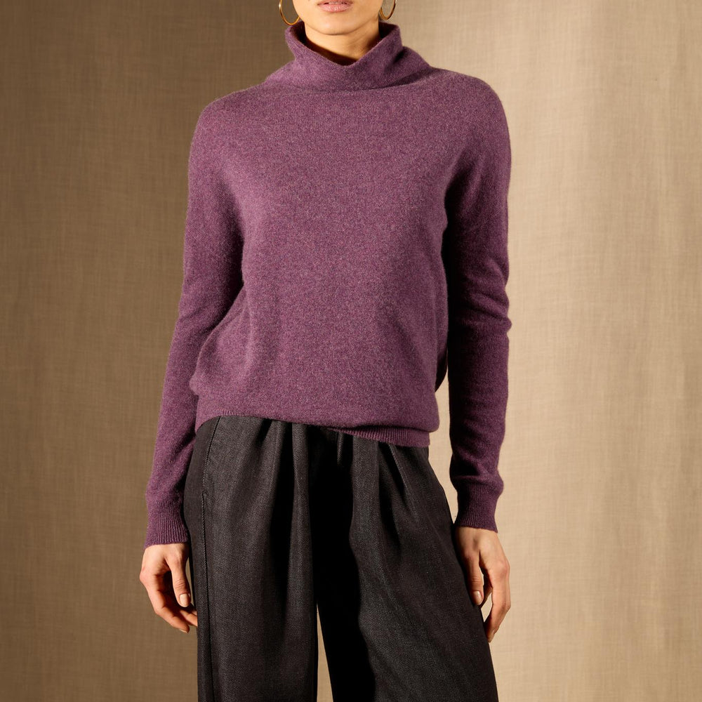 NETHAN pull col montant violet chiné 100% cachemire