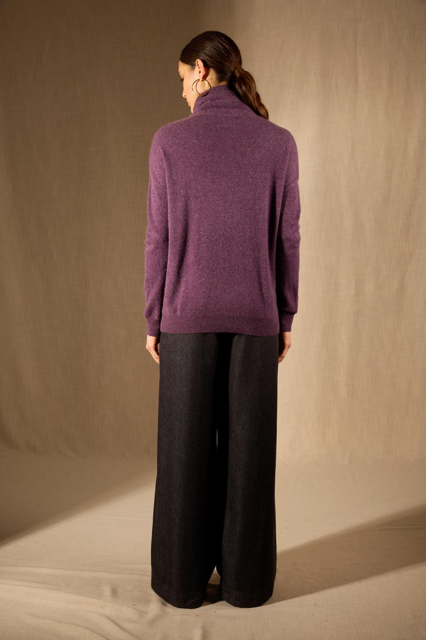NETHAN pull col montant violet chiné 100% cachemire