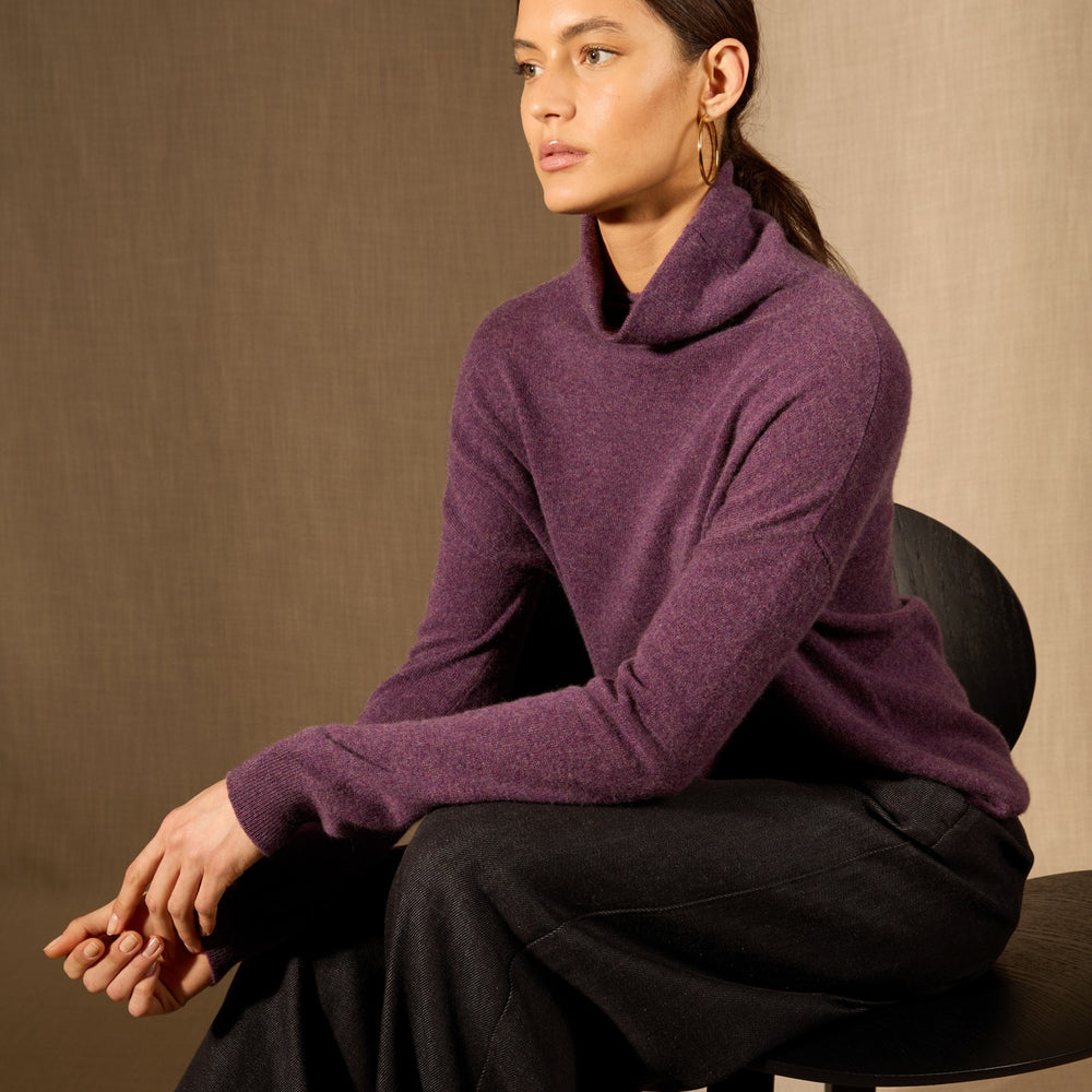 nethan pull col montant violet chiné 100% cachemire