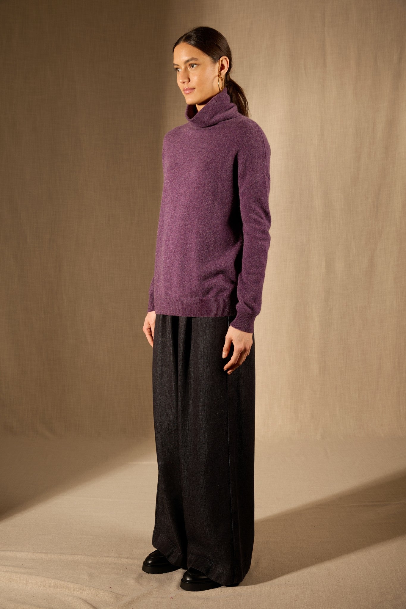 nethan pull col montant violet chiné 100% cachemire