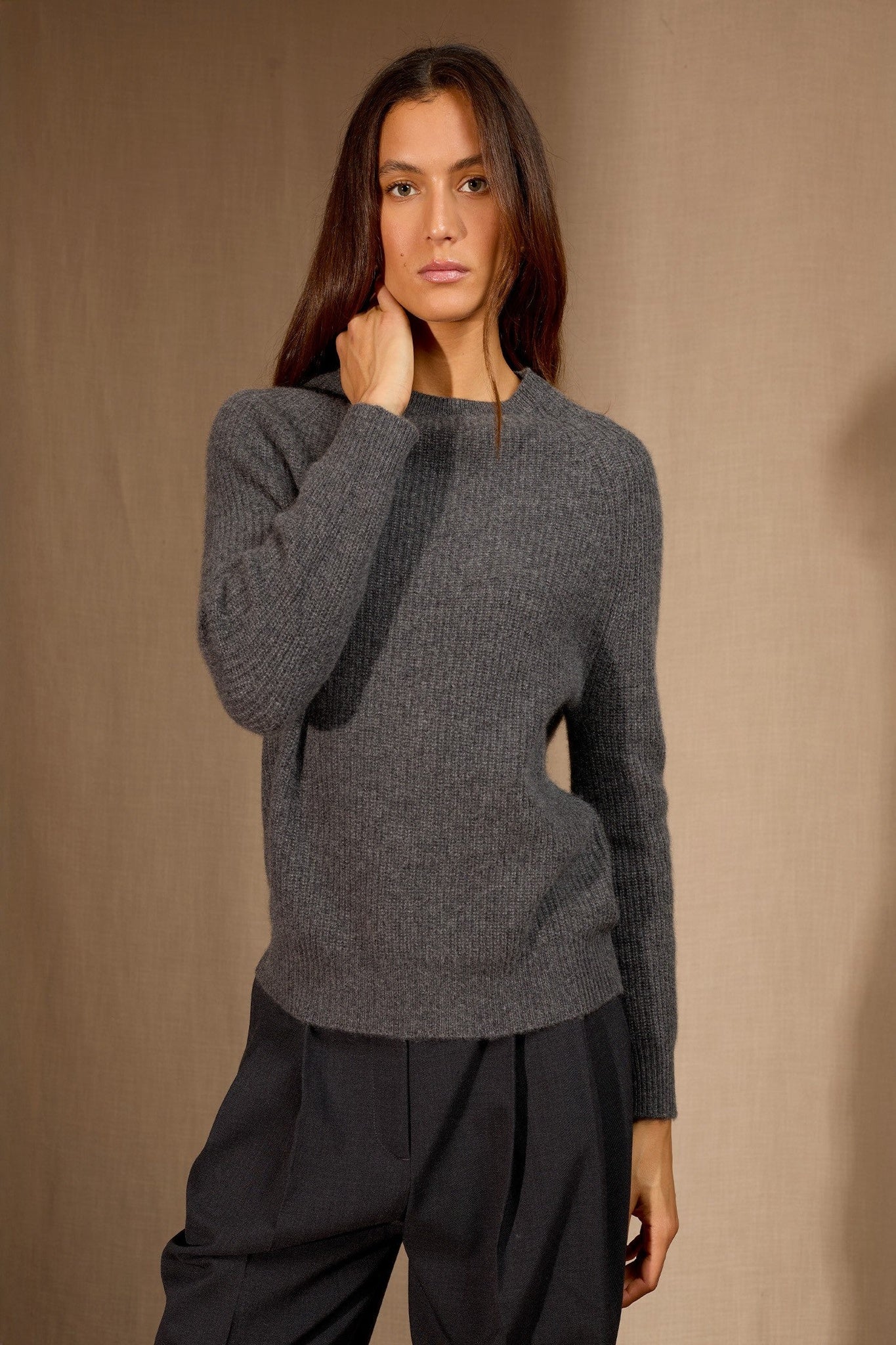 oceane pull col rond 4 fils anthracite chiné 100% cachemire