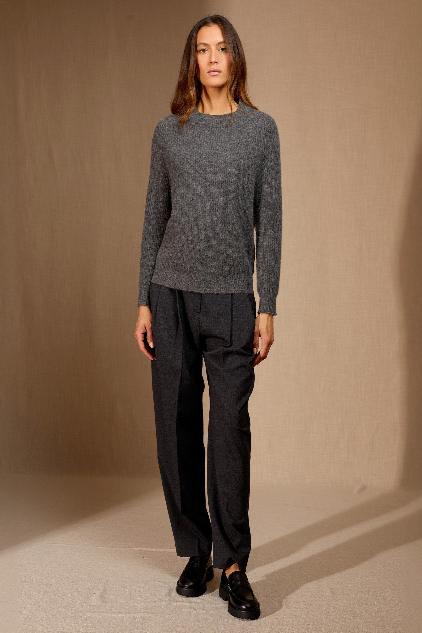 oceane pull col rond 4 fils anthracite chiné 100% cachemire