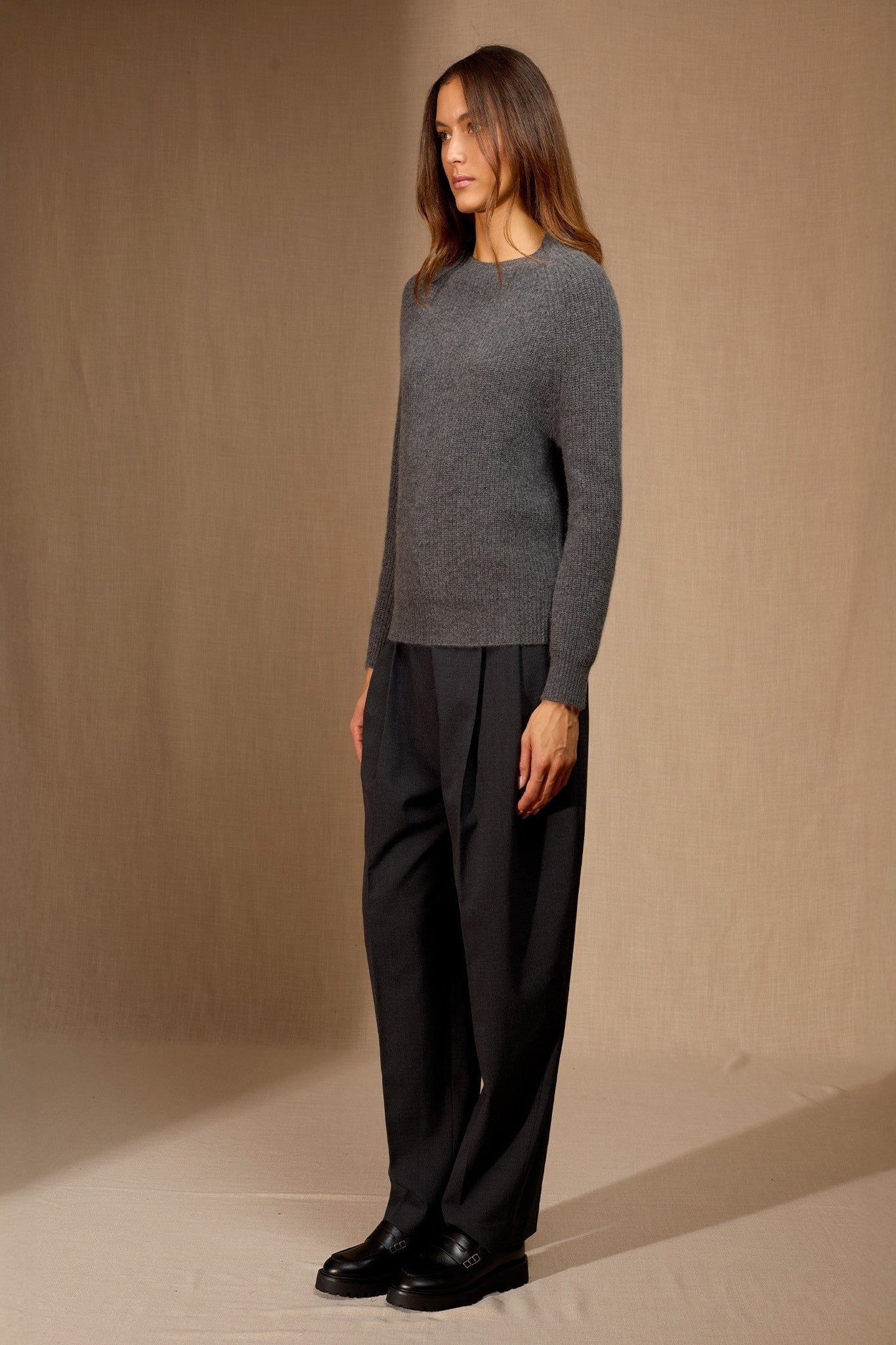 oceane pull col rond 4 fils anthracite chiné 100% cachemire