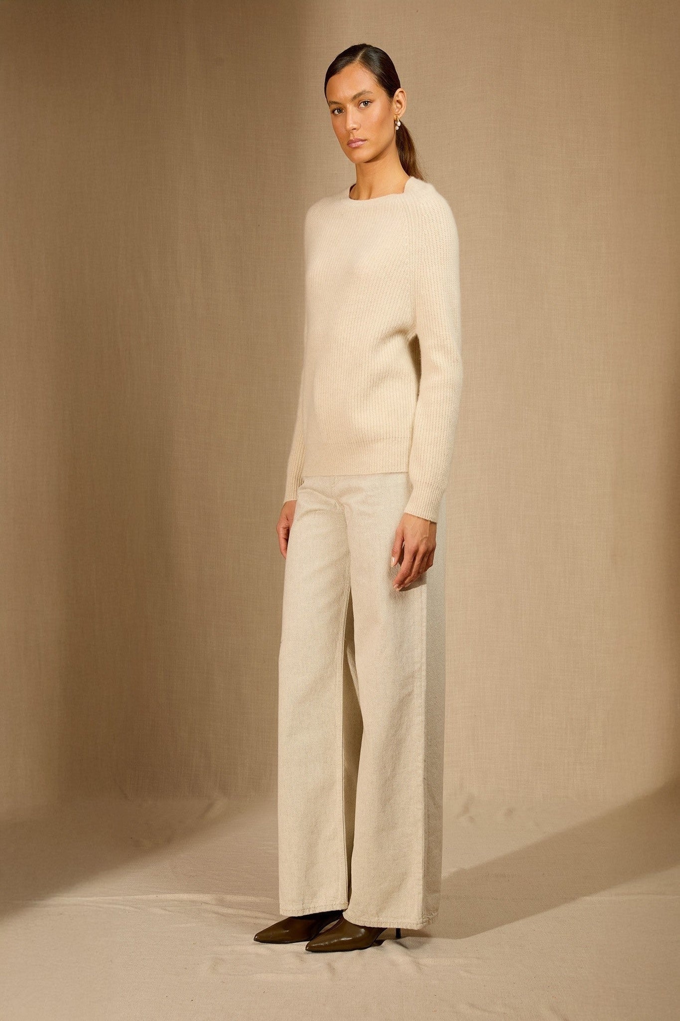 oceane pull col rond 4 fils avoine 100% cachemire