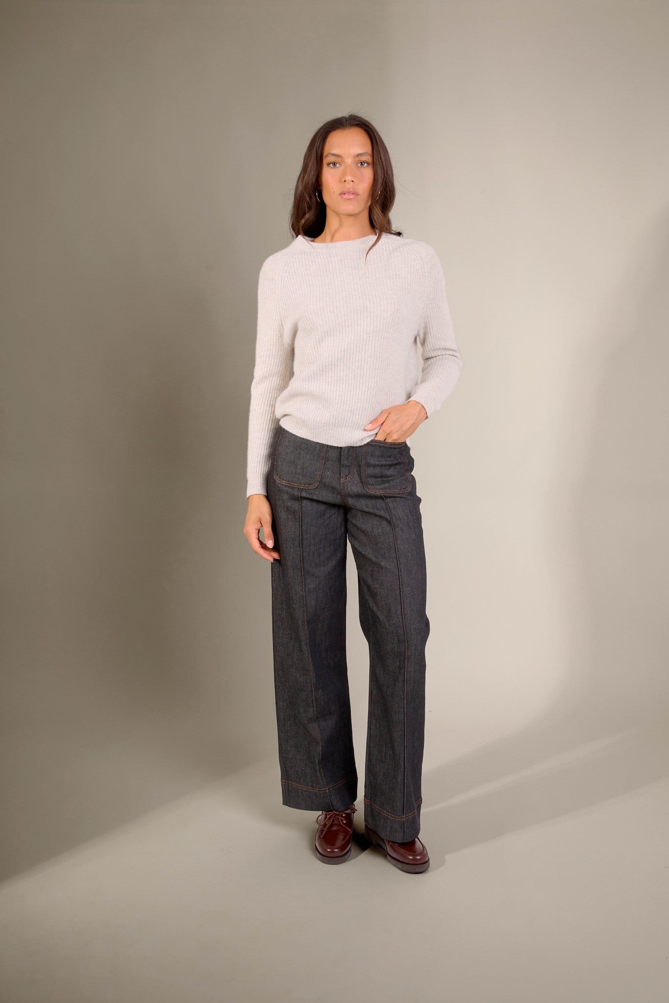 oceane pull col rond 4 fils gris perle chiné 100% cachemire