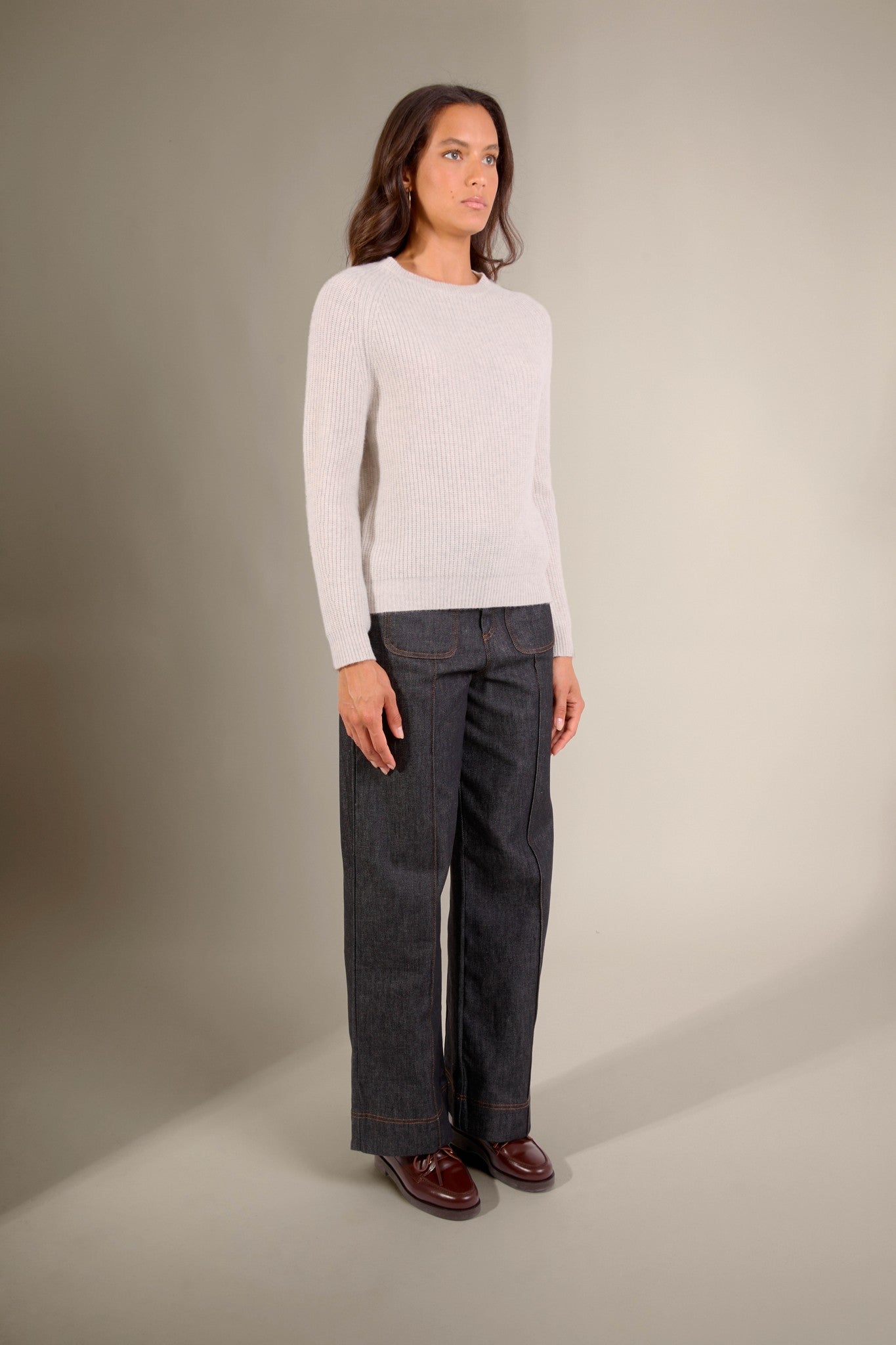 oceane pull col rond 4 fils gris perle chiné 100% cachemire