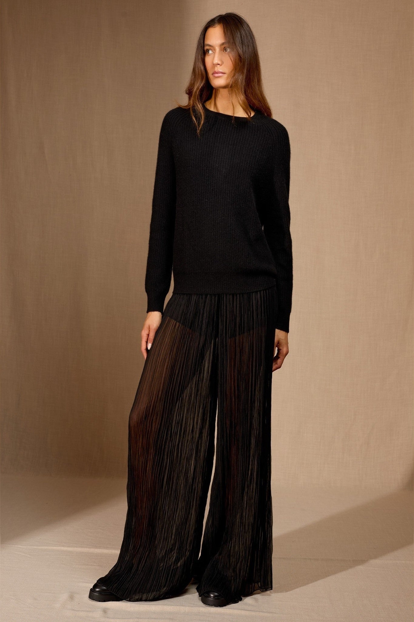 oceane pull col rond 4 fils noir 100% cachemire