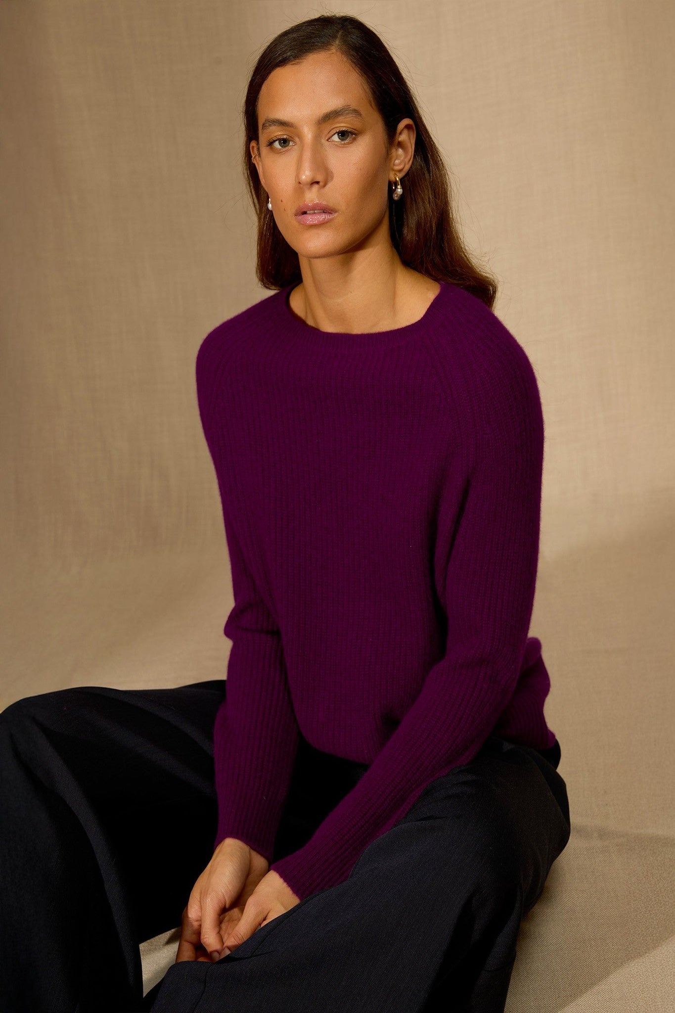 oceane pull col rond 4 fils prune 100% cachemire