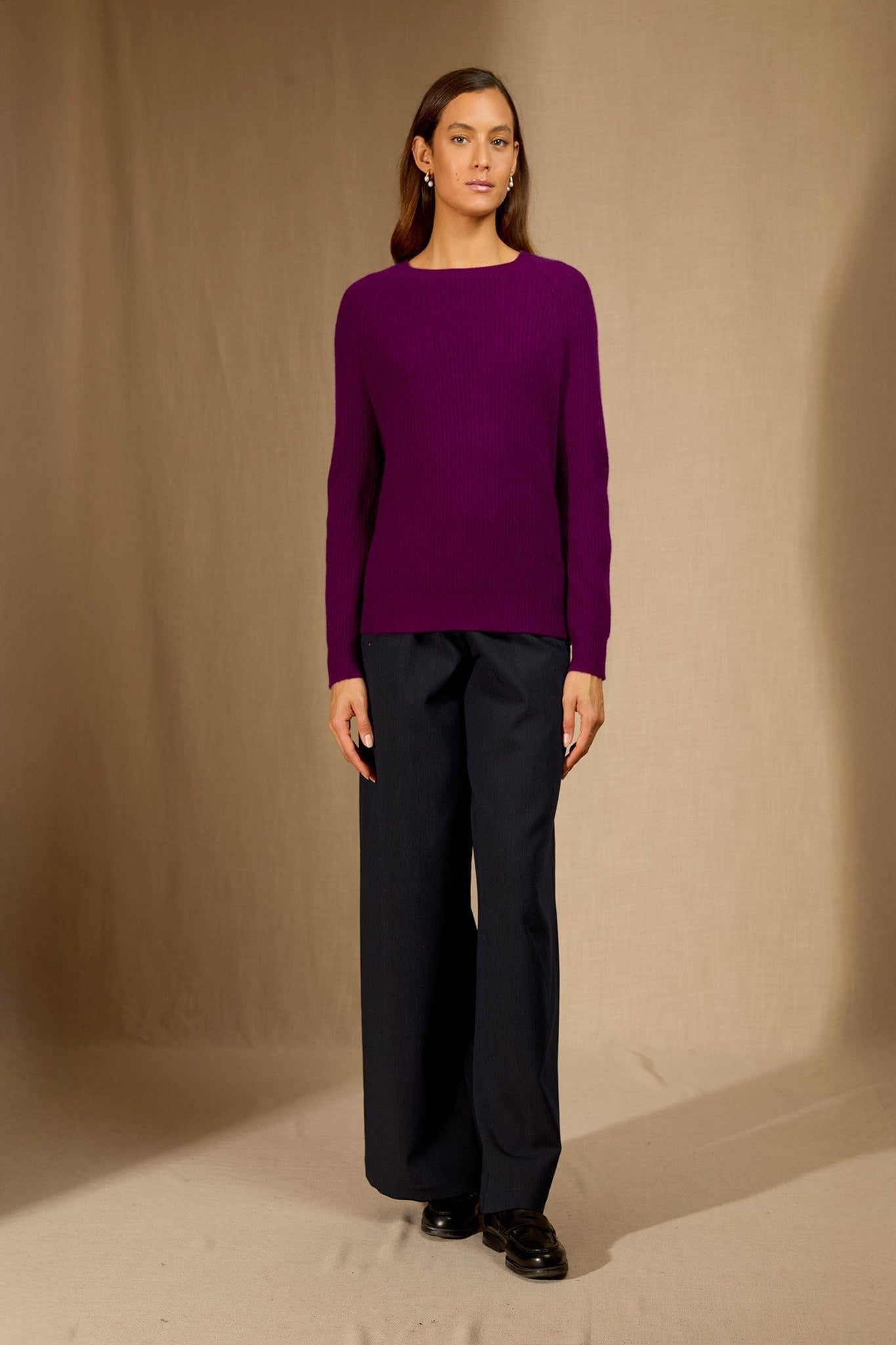 oceane pull col rond 4 fils prune 100% cachemire