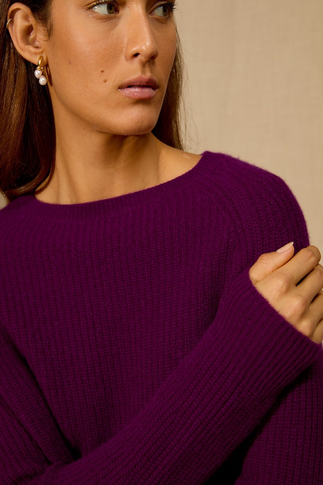 oceane pull col rond 4 fils prune 100% cachemire