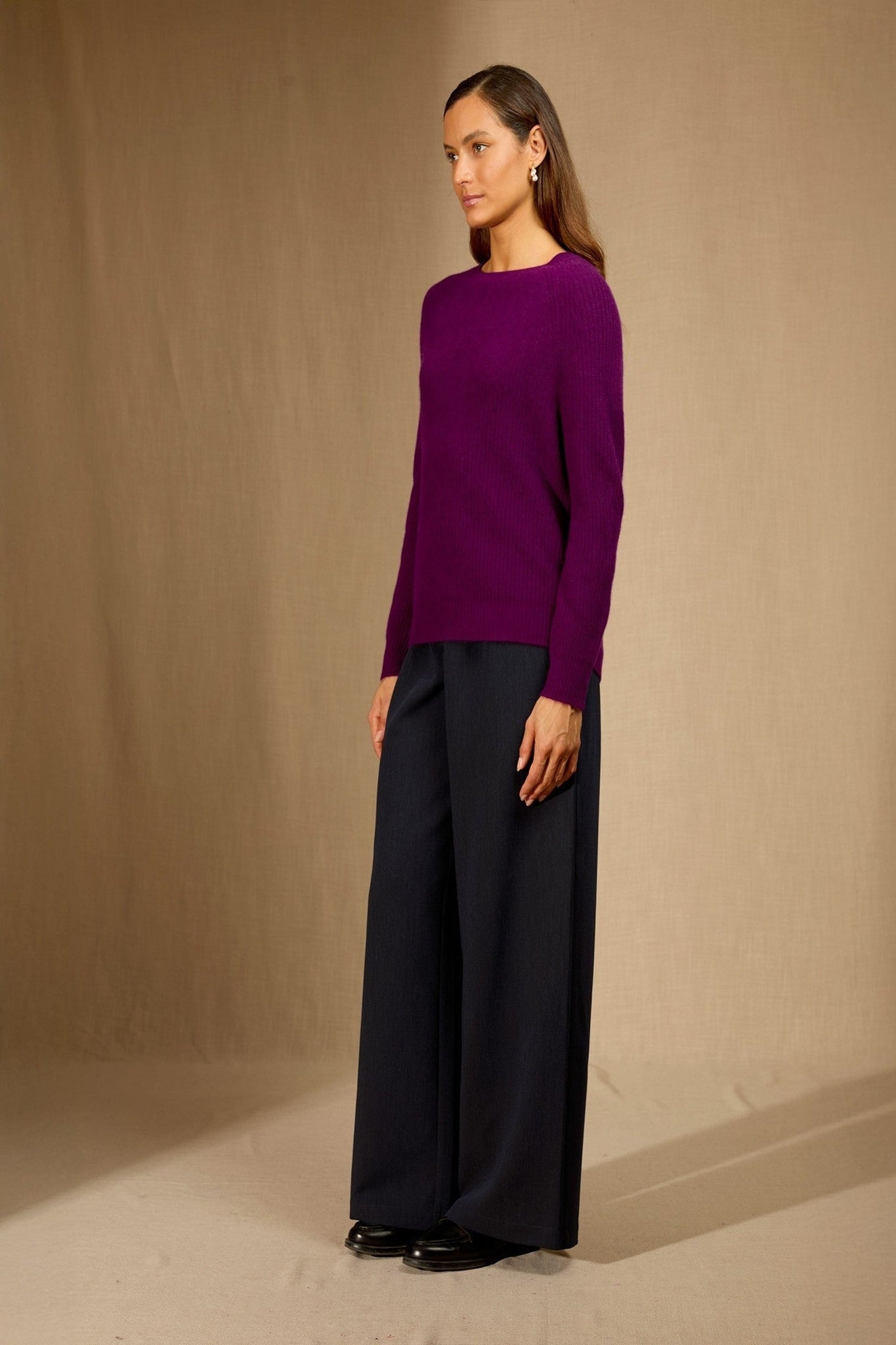 oceane pull col rond 4 fils prune 100% cachemire