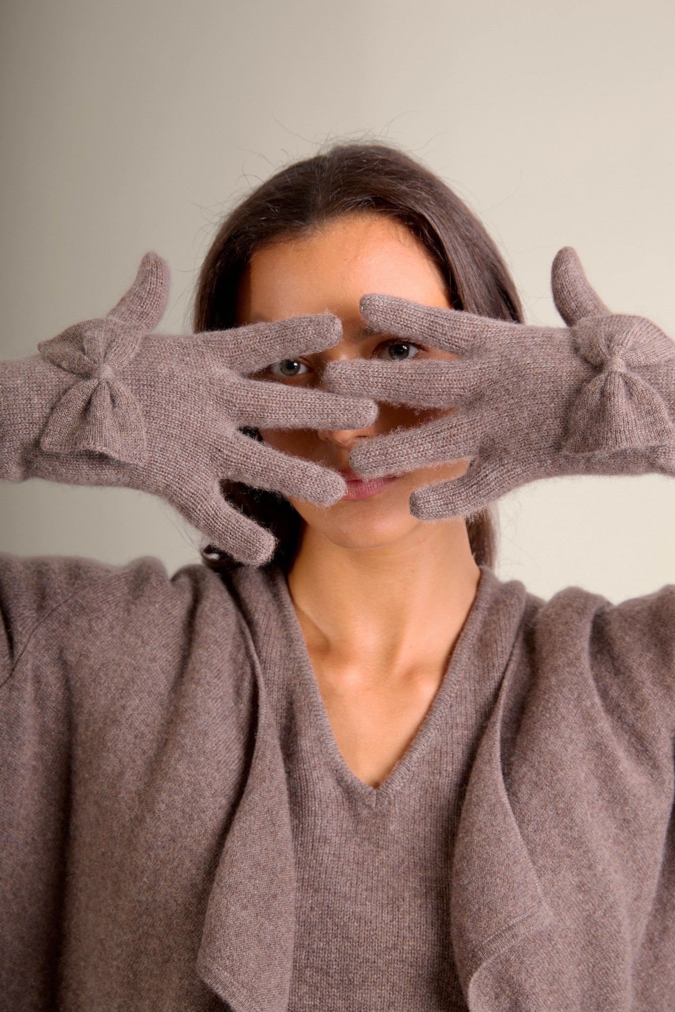 oceane pull col rond 4 fils taupe clair chiné 100% cachemire