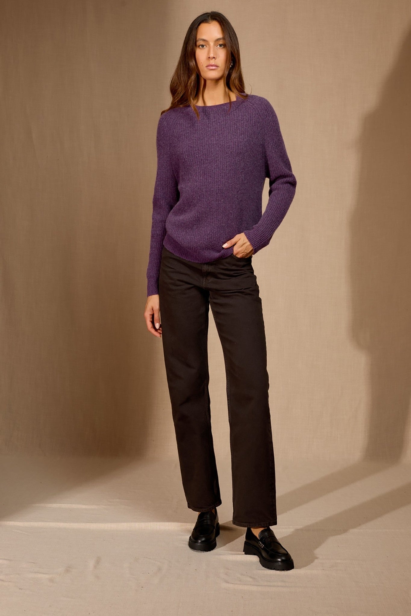 oceane pull col rond 4 fils violet chiné 100% cachemire