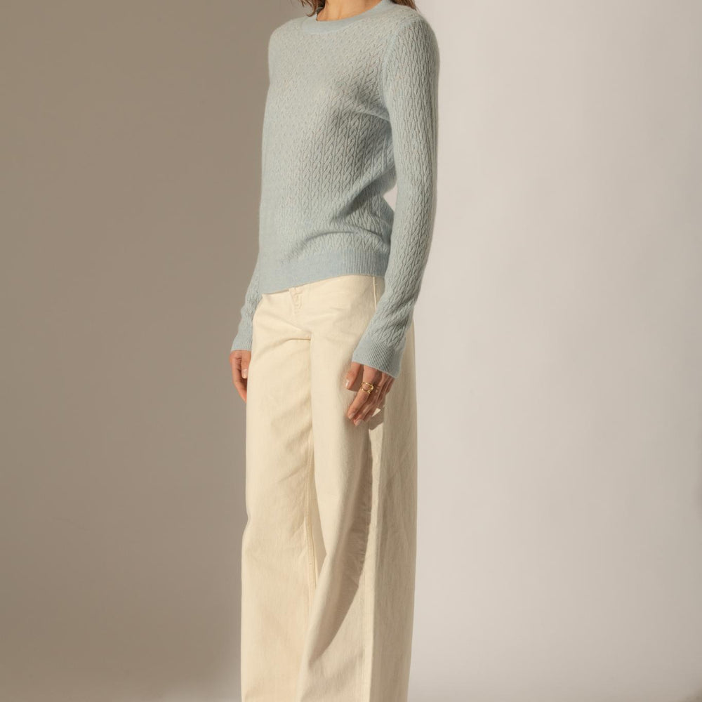 OPAME pull col rond bleu clair chiné 100% cachemire