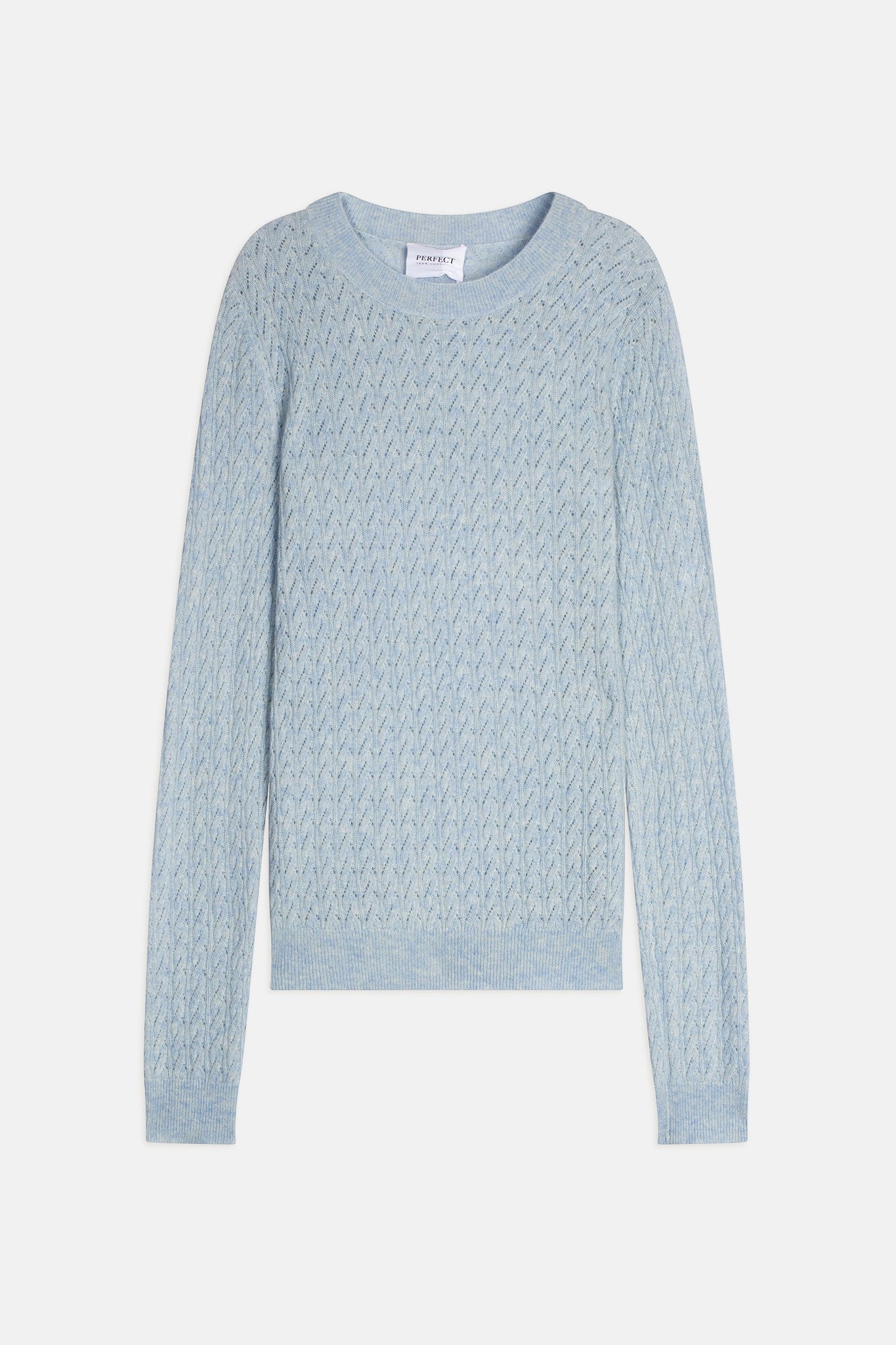 opame pull col rond bleu clair chiné 100% cachemire