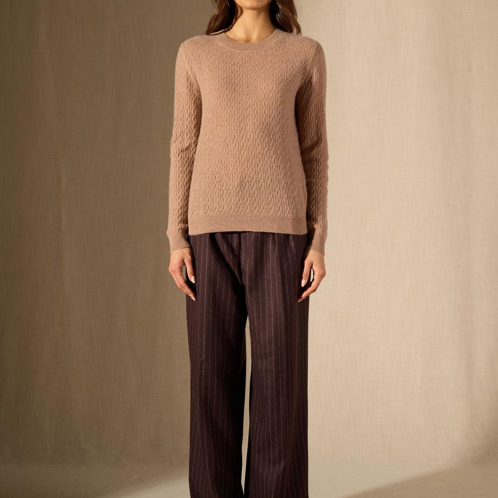 OPAME pull col rond camel chiné 100% cachemire