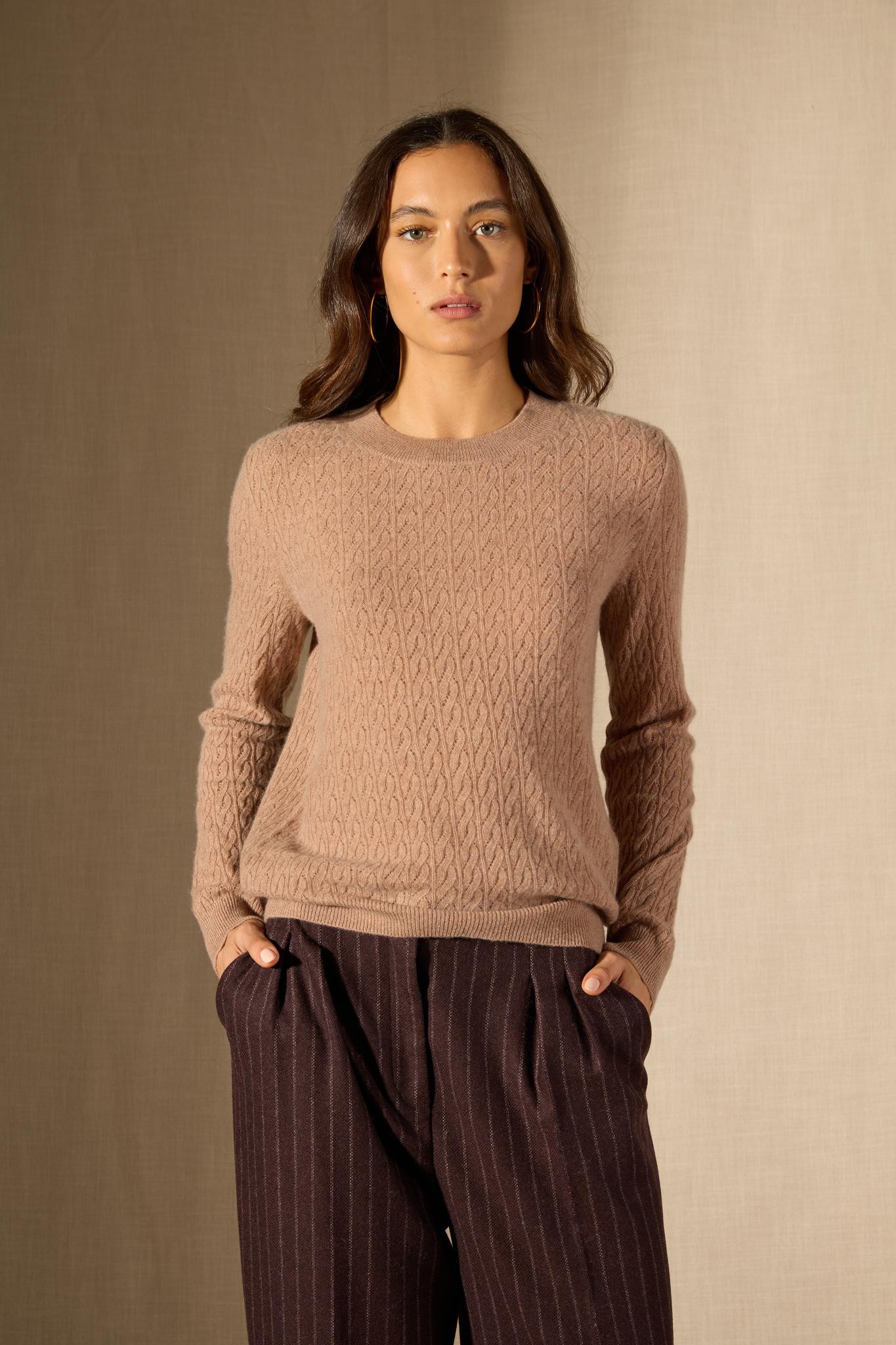 OPAME pull col rond camel chiné 100% cachemire