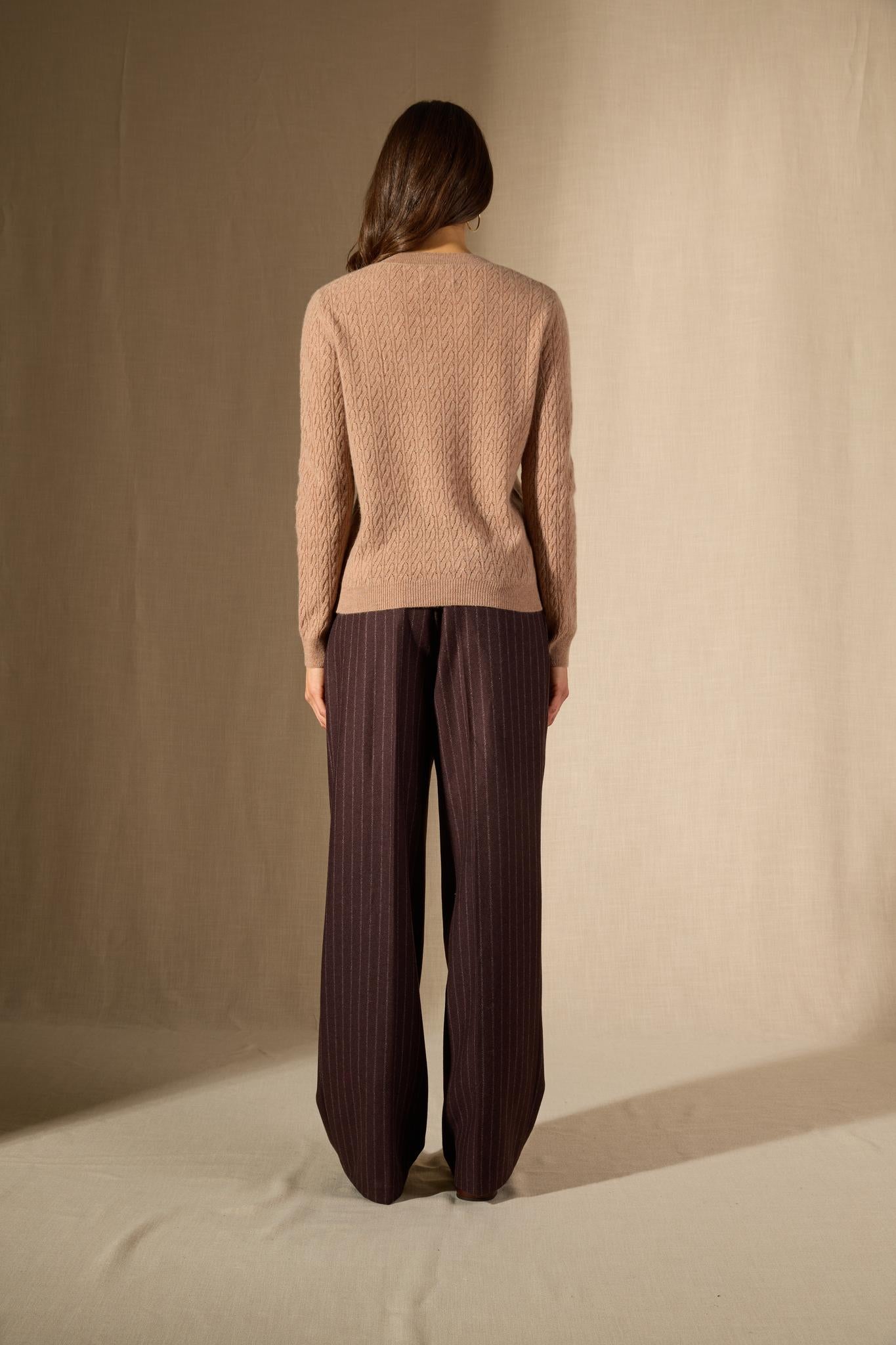 OPAME pull col rond camel chiné 100% cachemire