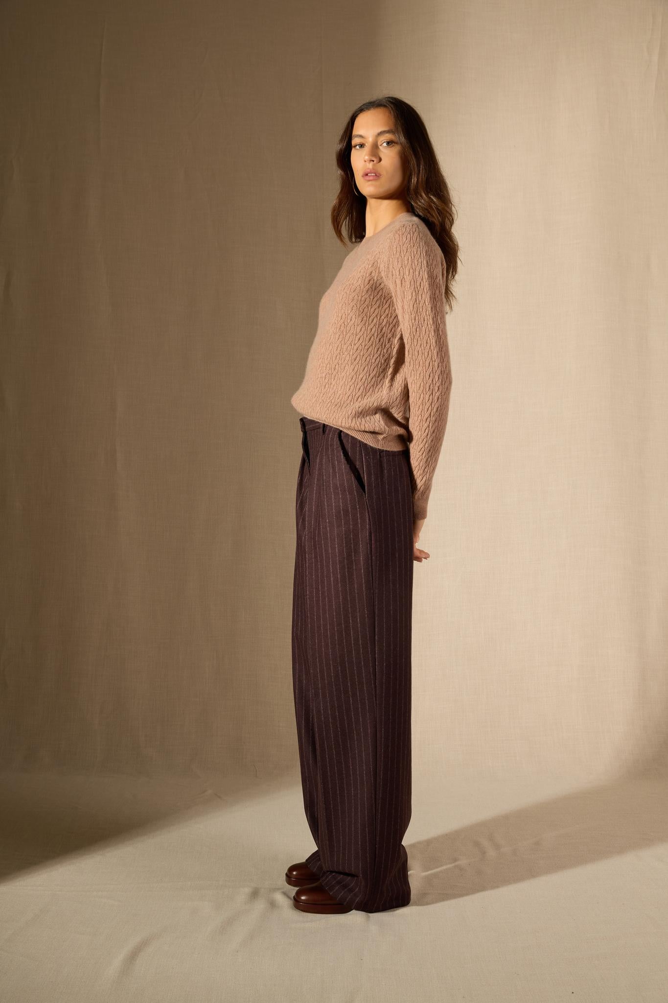 OPAME pull col rond camel chiné 100% cachemire