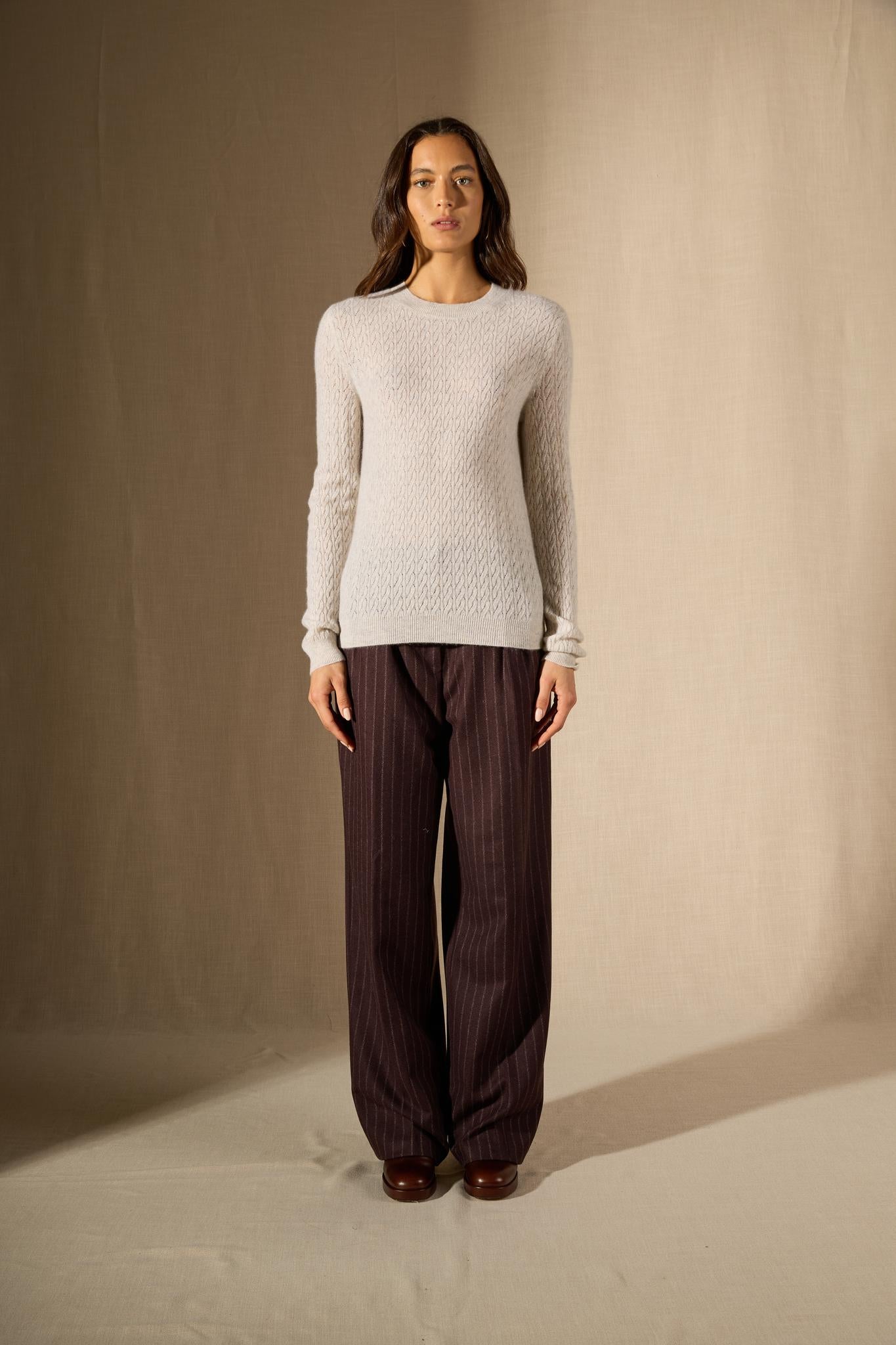 OPAME pull col rond gris perle chiné 100% cachemire
