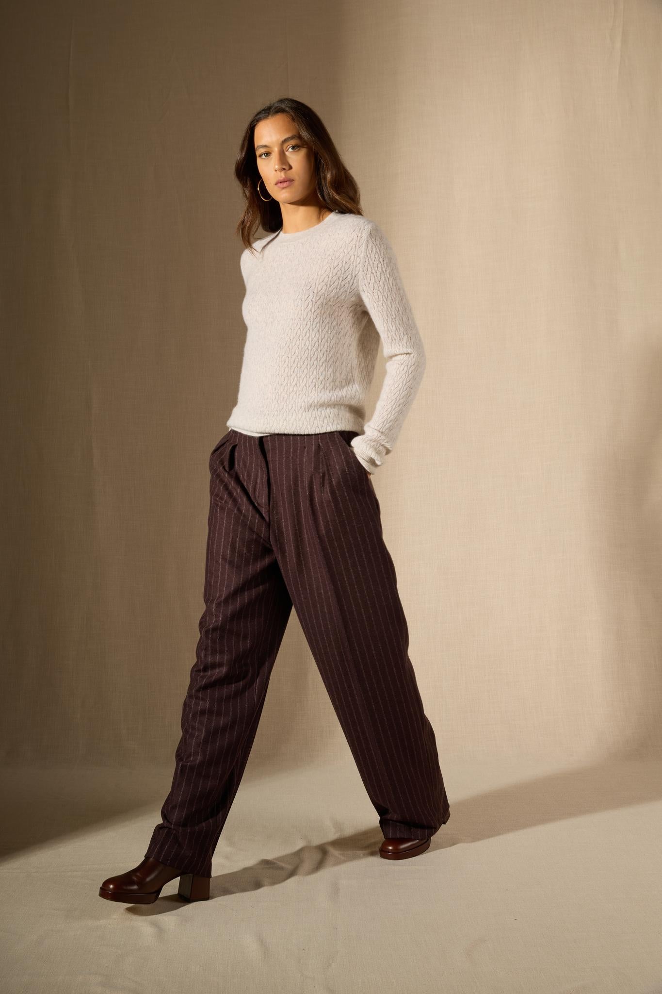OPAME pull col rond gris perle chiné 100% cachemire