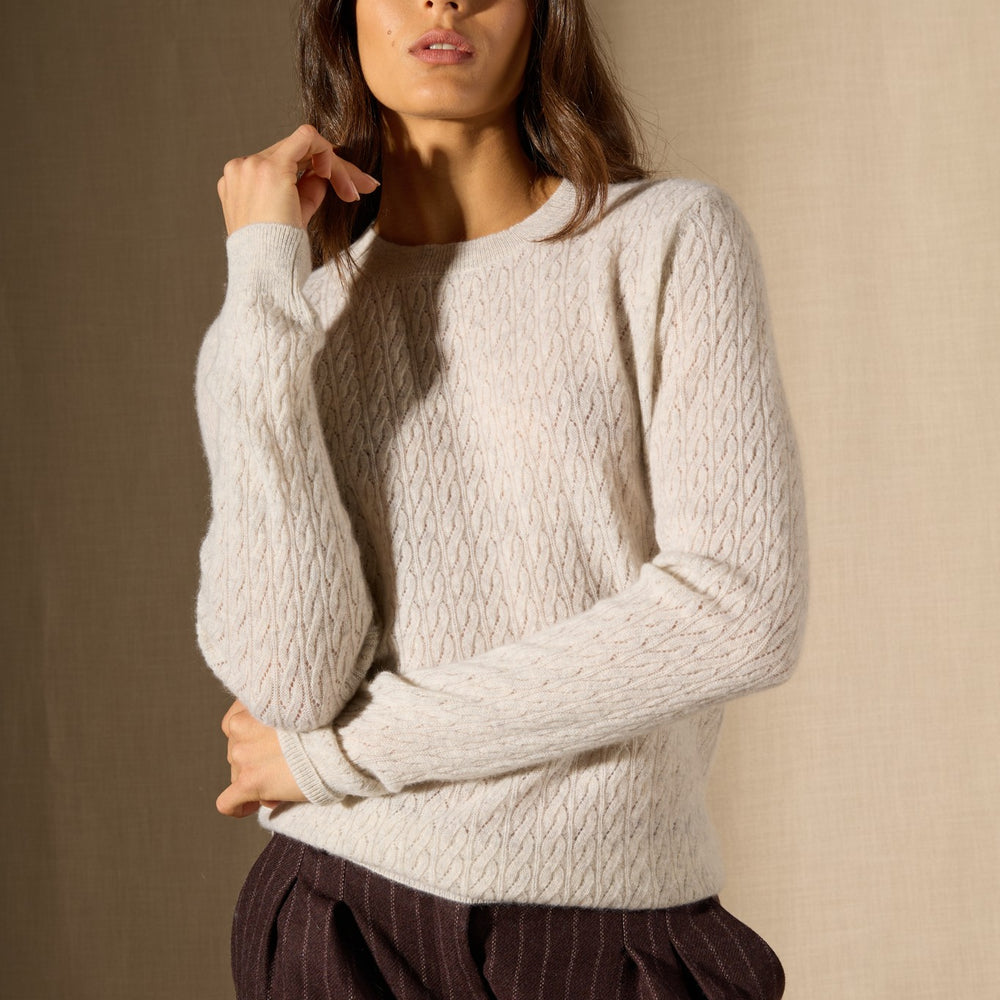 opame pull col rond gris perle chiné 100% cachemire