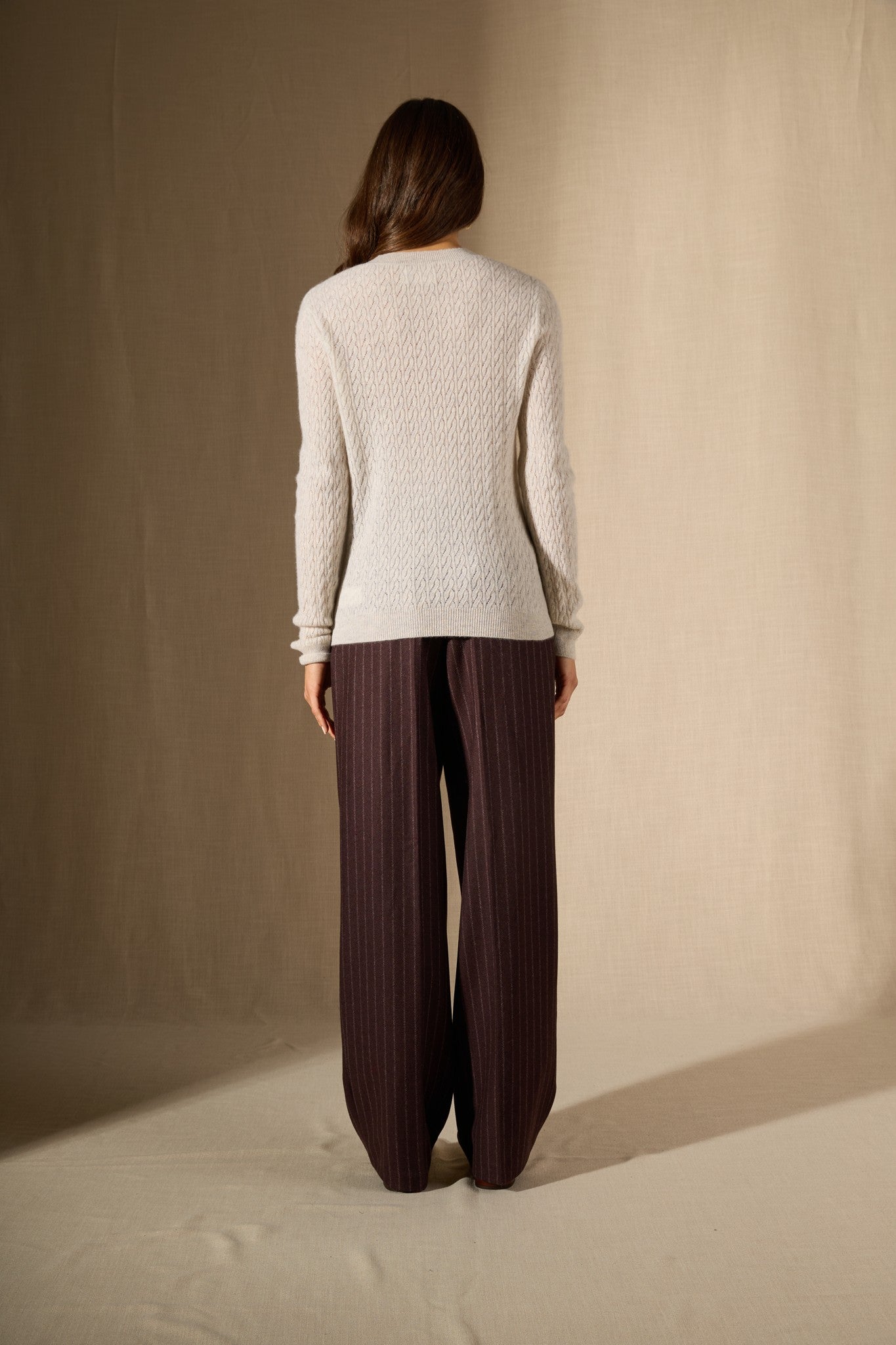 opame pull col rond gris perle chiné 100% cachemire