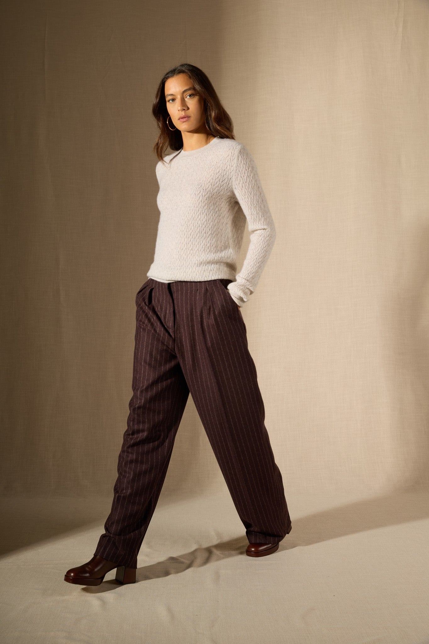 opame pull col rond gris perle chiné 100% cachemire