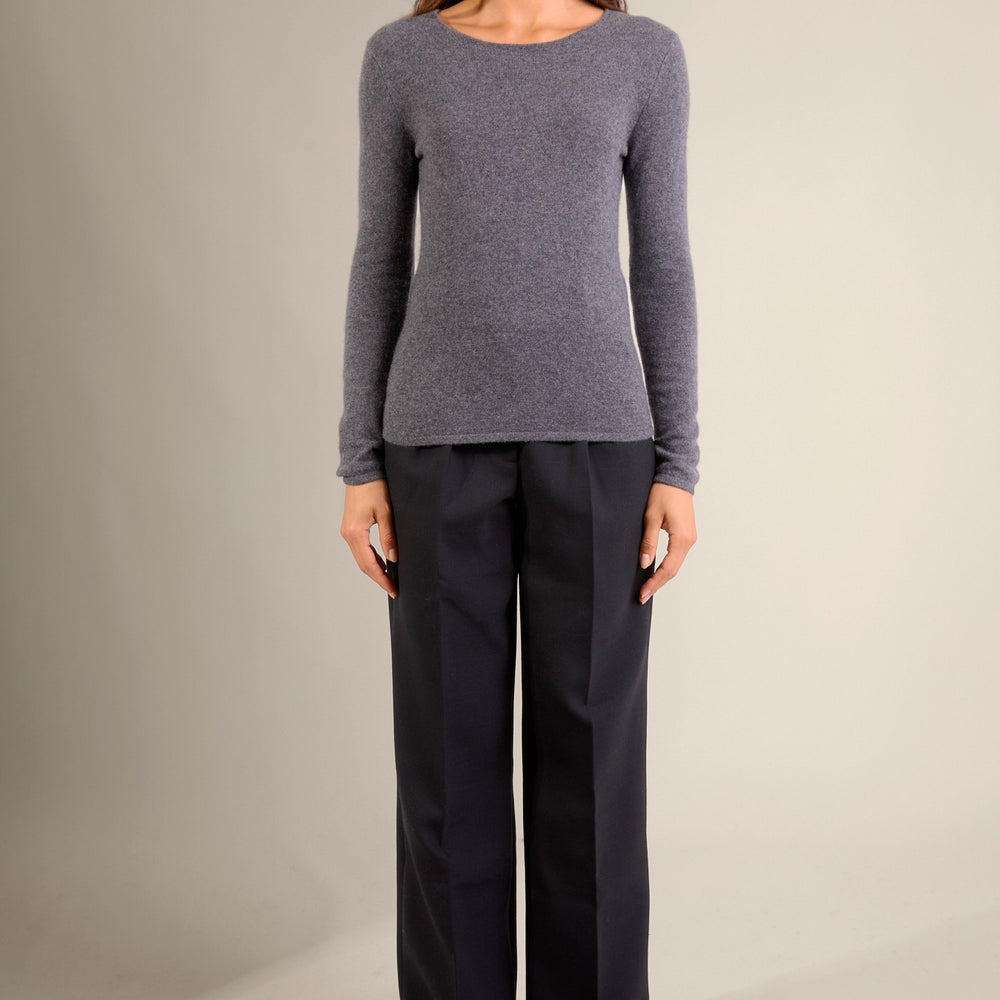 oprah pull col rond anthracite chiné 100% cachemire