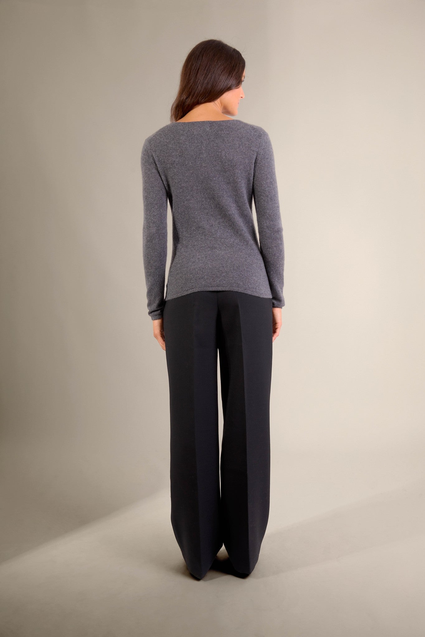 oprah pull col rond anthracite chiné 100% cachemire