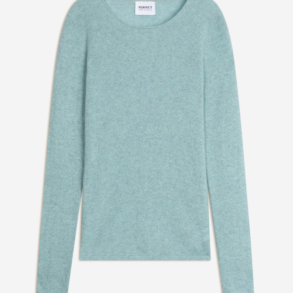 oprah pull col rond aqua chiné 100% cachemire