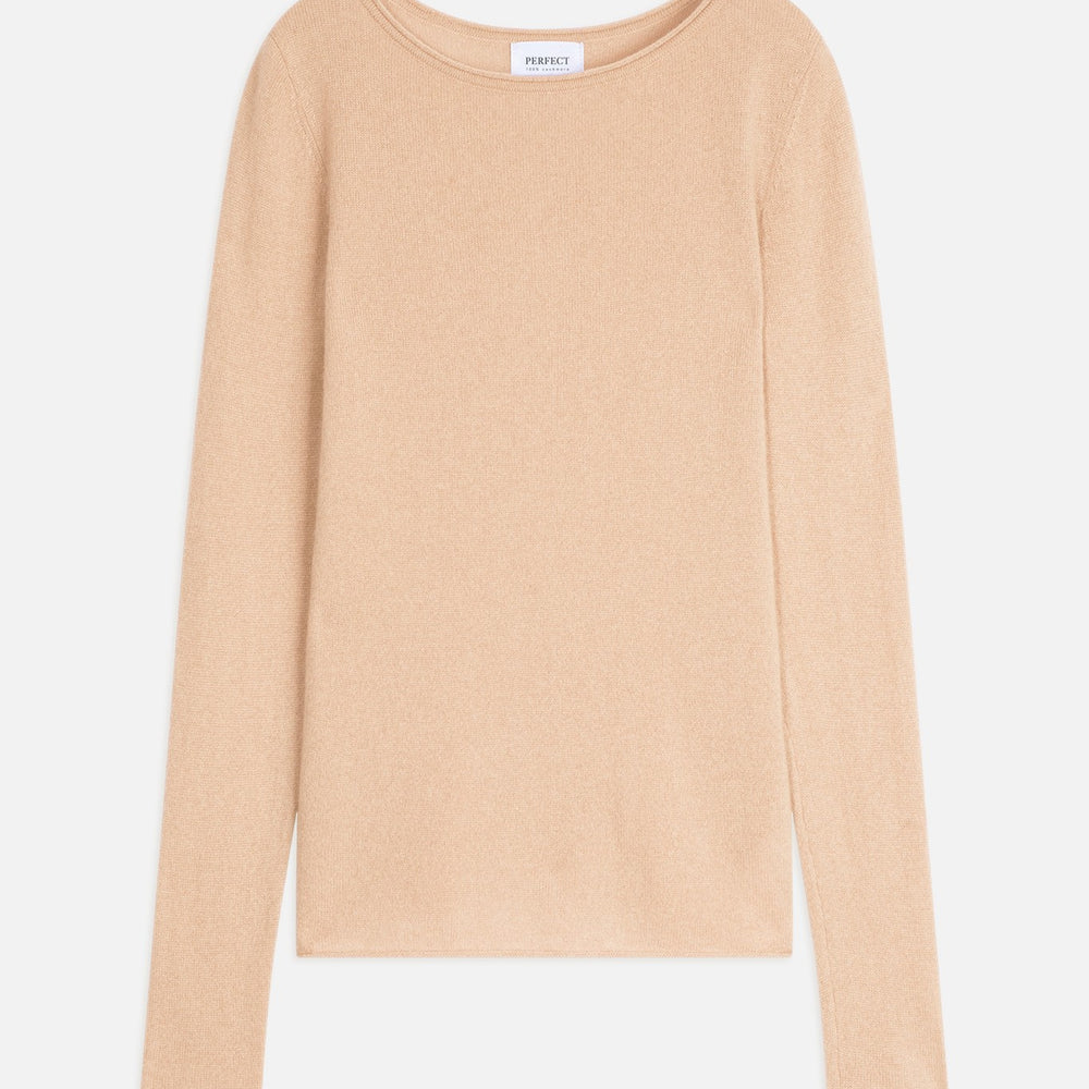 oprah pull col rond beige 100% cachemire